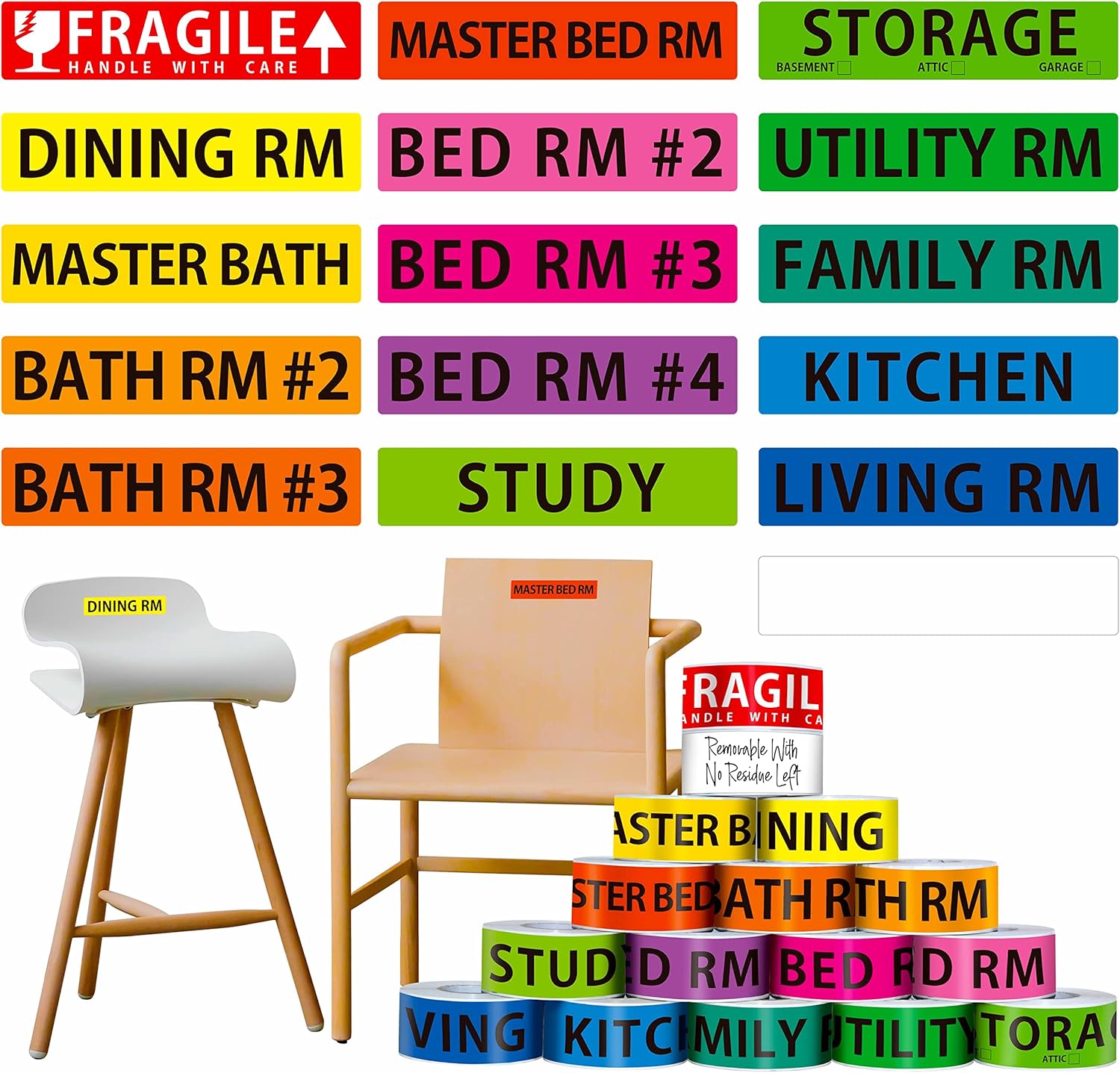 1040PCS Home Moving Labels, 16 Rolls Packing Box Stickers