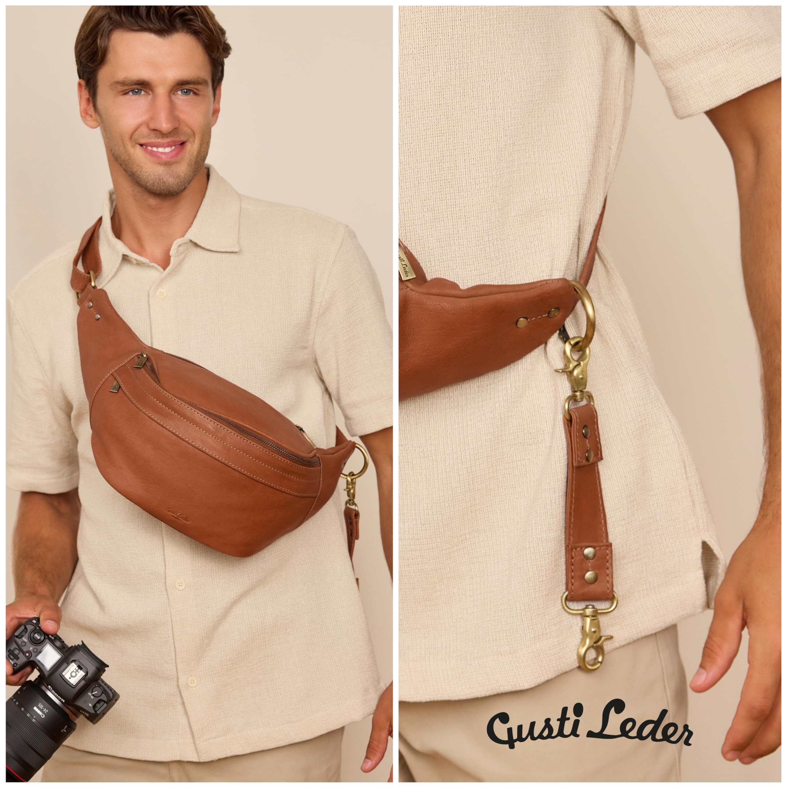 Gusti Leder Kameratasche Paulo - Fototasche Equipmenttasche Kamerazubehör Ledertasche Damen Herren Braun Leder