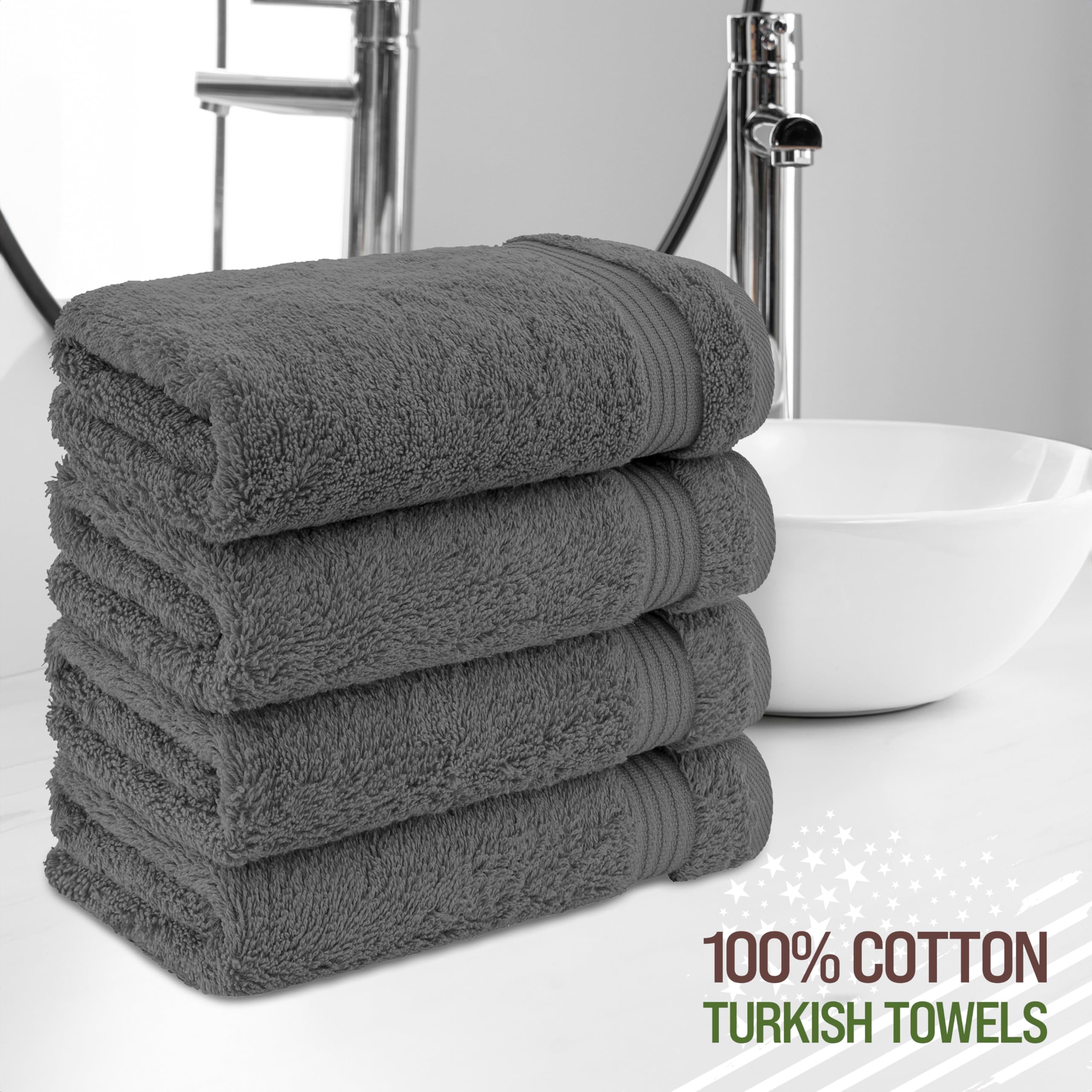 American Veteran Towel, Juego de 4 Toallas de Mano para baño, 100% algodón, Juego de Toallas de Mano turcas Clearance Prime, Toallas de Mano Suaves, Toallas de Mano Gris Oscuro