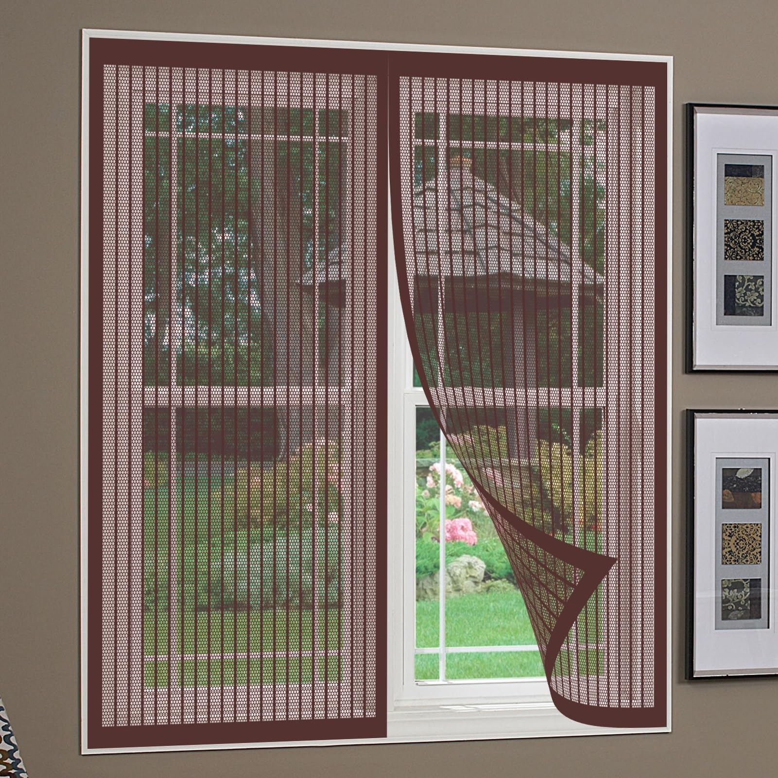 Fly Screens for Windows 186 x 145 cm No Drilling Required Fly Net for Windows Magnetic Durable & Easy to Maintain Fitted to Multiple, Brown