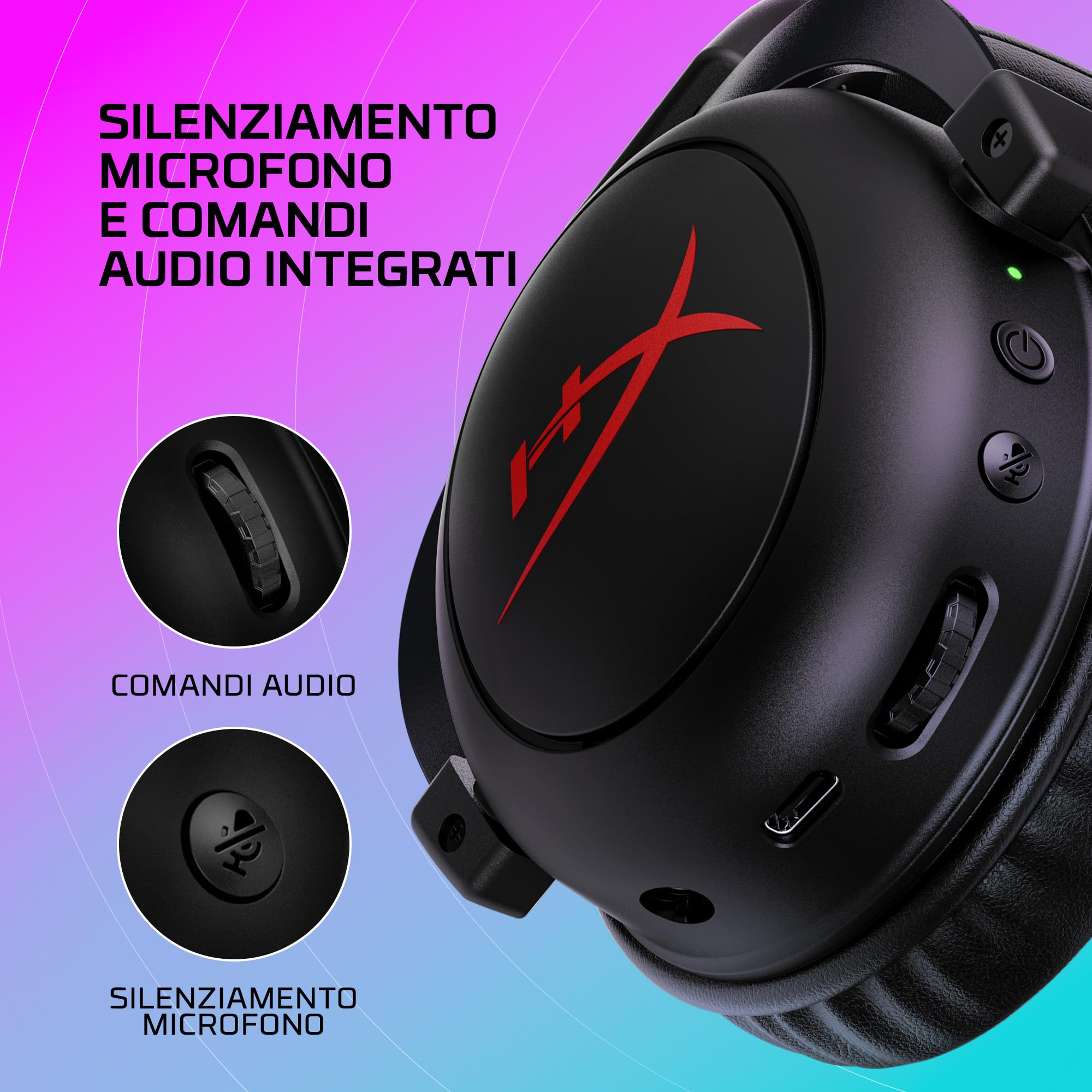 HyperX Cloud II Core, Cuffie da Gaming Senza Filo, Connessione a 2,4 GHz, Telaio in Alluminio, Cuscinetti in Memory Foam Rivestiti in Similpelle, Comandi sul Padiglione, Autonomia 80 Ore, Nero