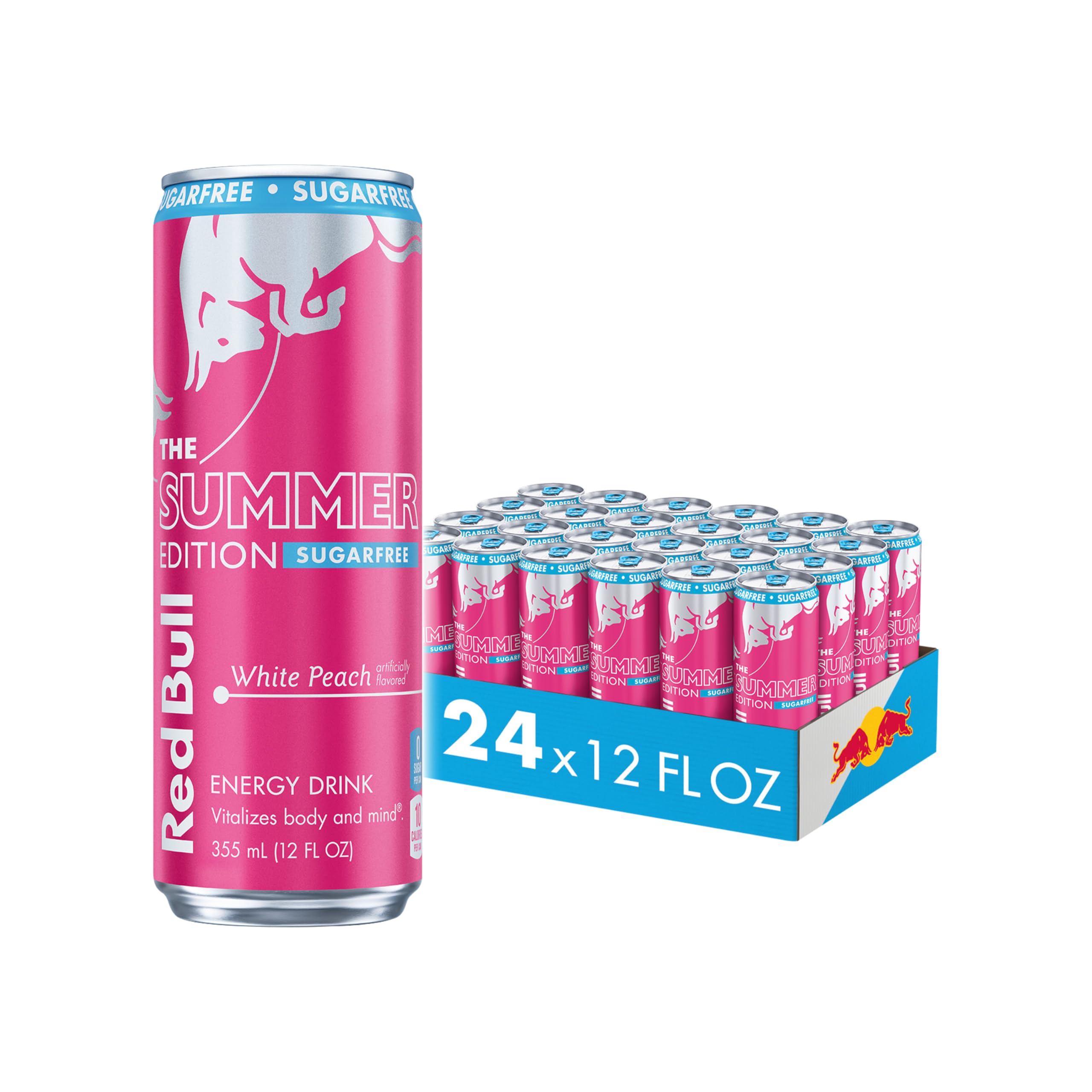 Red BullSugar-Free White Peach Summer Edition Energy Drink, with 114mg Caffeine plus Taurine & B Vitamins, 12 Fl Oz, Pack of 24 Cans