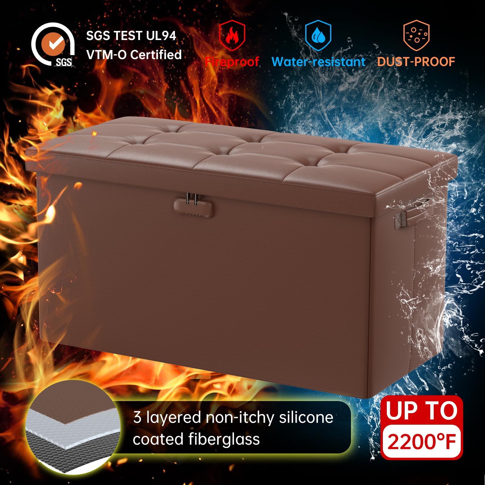 Docsafe Storage Ottoman Bench With Lock Fireproof 30 Inches