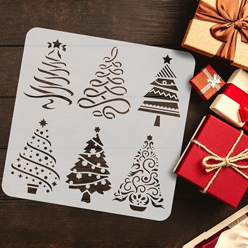 Miniatura 3 de FINGERINSPIRE Plantillas de árbol de Navidad de 11.8 x 11.8 pulgadas, 6 plantillas diferentes de árbol de Navidad con plantillas de estrellas,