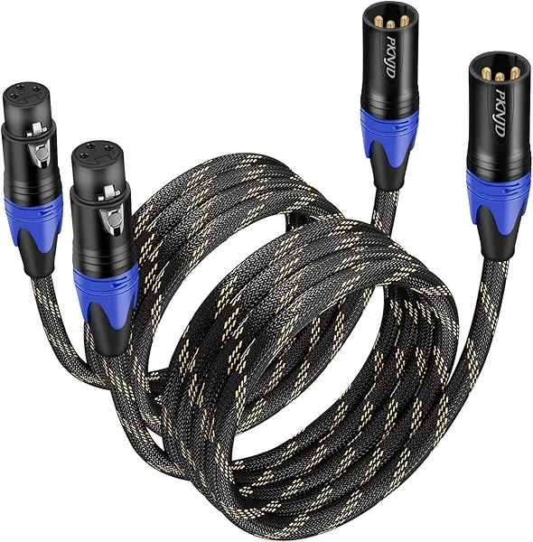 PKNJD 2-Pack XLR to XLR Cables,Professional Microphone Cable, Oxygen-Free Copper (OFC), XLR Male to Female Cord for Speakers, Microphones, and Studio Equipment, Black-Blue (15 Feet)