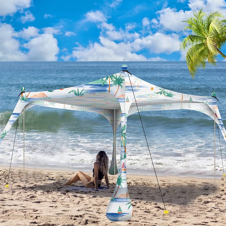 Tenrai Portable Beach Shade For 6 People, Self-adjusts As The Wind Shifts, Foldable Beach Tent,Sun Shelters, Simple And Fast Sets Up, Shelter For Outdoor Beach, Fights 20 Mph Winds