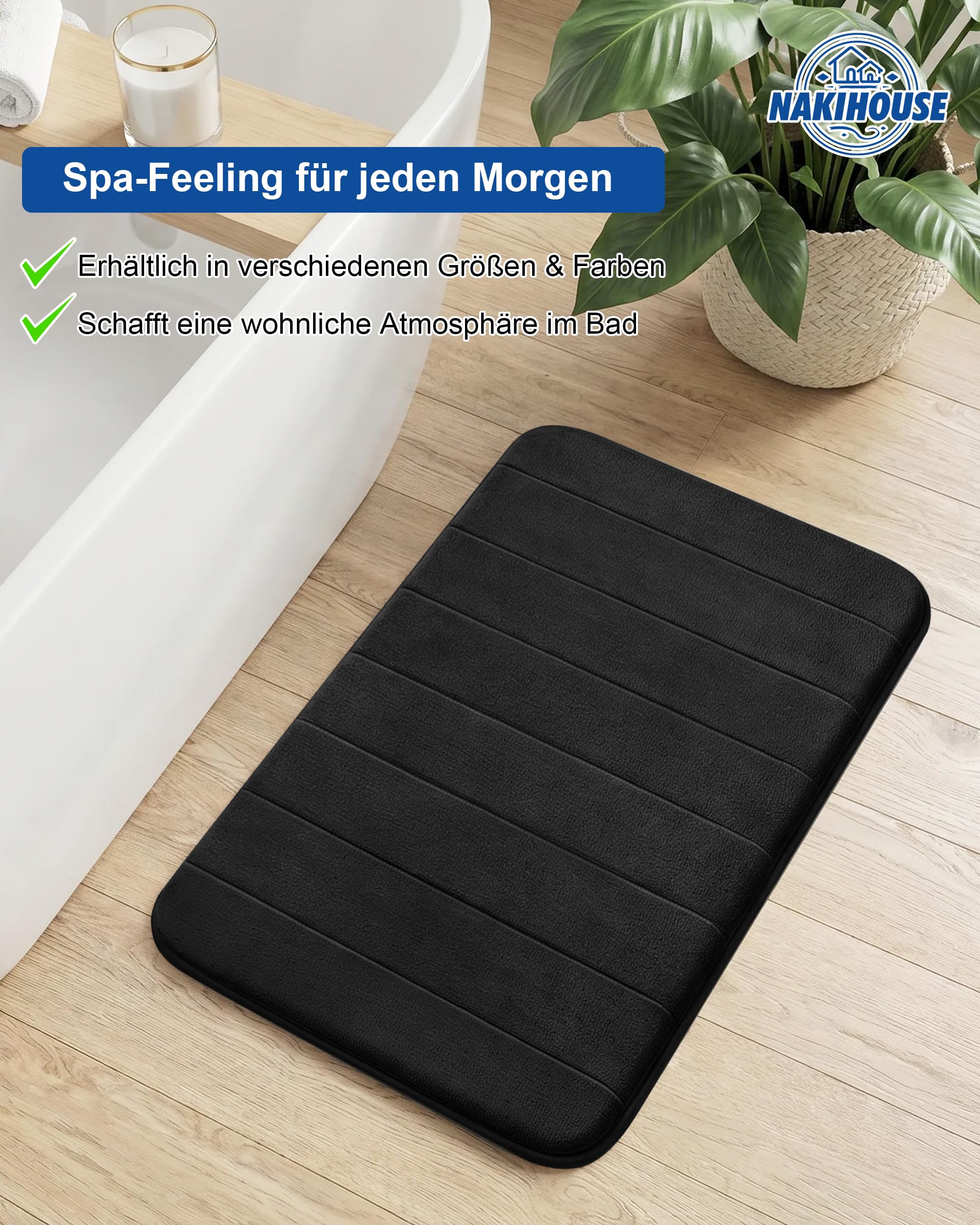 Badezimmerteppich Set 3 Teilig aus Dicke Memory Foam rutschfest Saugfähig Waschbar Weich Schnell Trocknend Badematte Set und U Förmige wc Vorleger für Dusche, WC & Badewanne,Schwarz