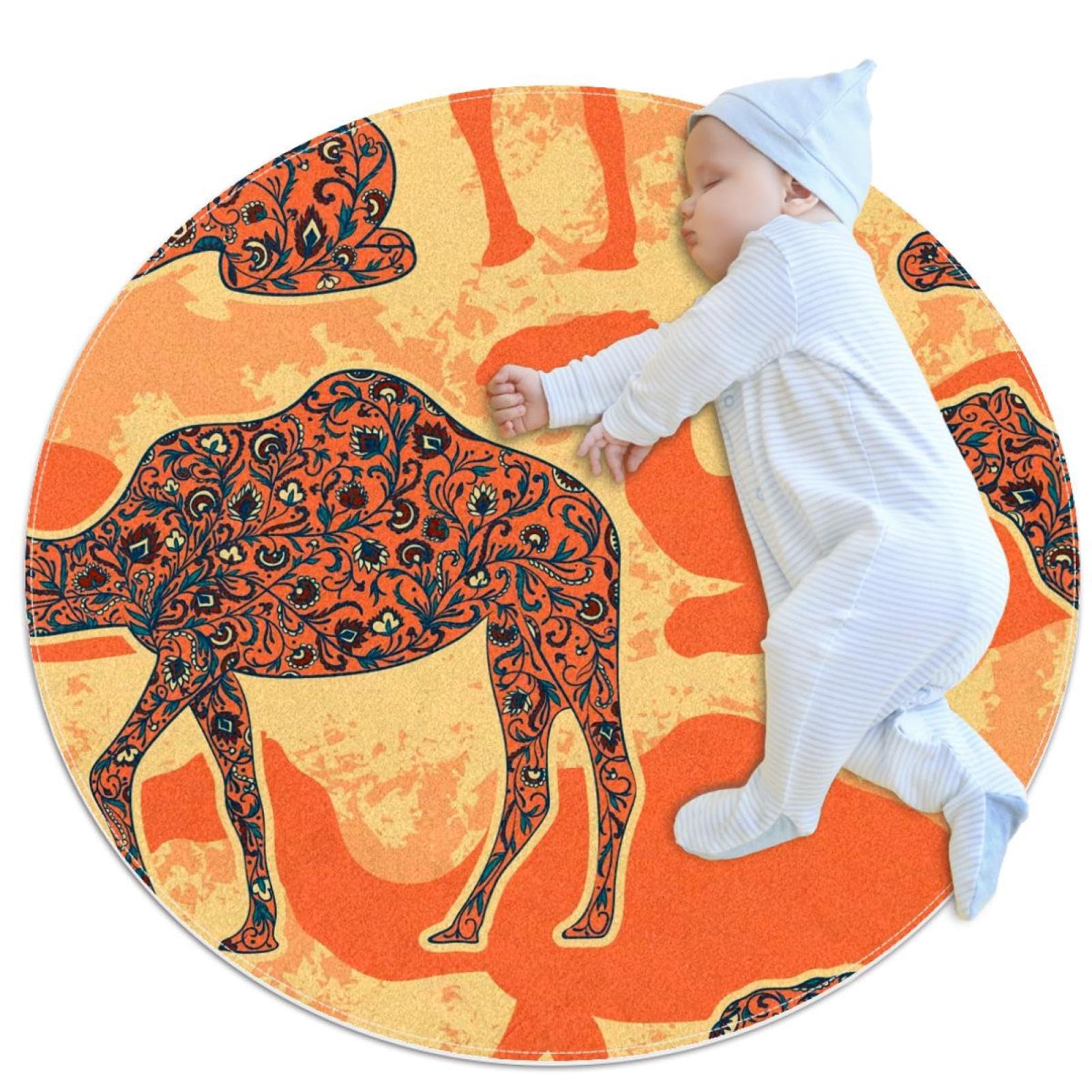 Tapis de salle de bain rond antidérapant motif oriental camomille 1m pour canapé