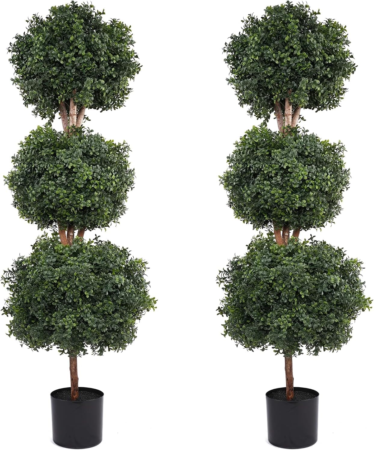 47in Artificial Three-Ball Boxwood Planting Garden Tree 4FT, Artificial Garden Ball Outdoor 2-Piece Set, Indoor and Front Porch Plant Decorations. Out Door Porch Decor