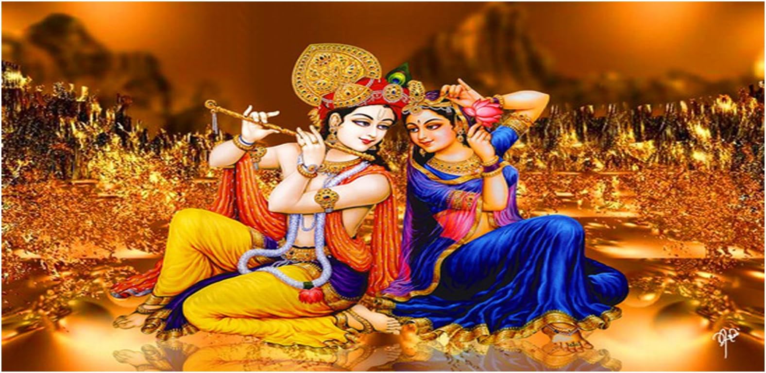 Ray Decor Radha Krishna Canvas Painting(Cotton Canvas, Unframed, 24 inch x 48 inch)