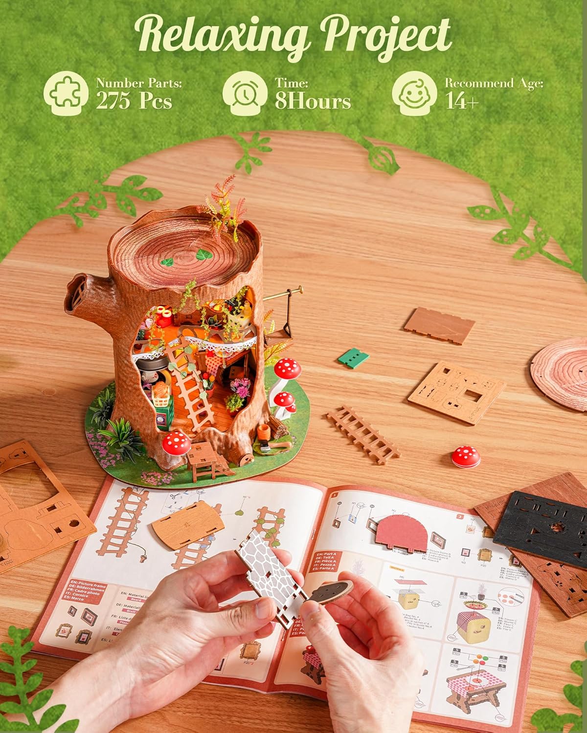 Rolife DIY Miniature House Kit Fairytale Tree House 1:18 Dollhouse Diorama Fantasy Forest Theme Tiny House Building Kit Home Decor Gift for Adults Craft Lovers