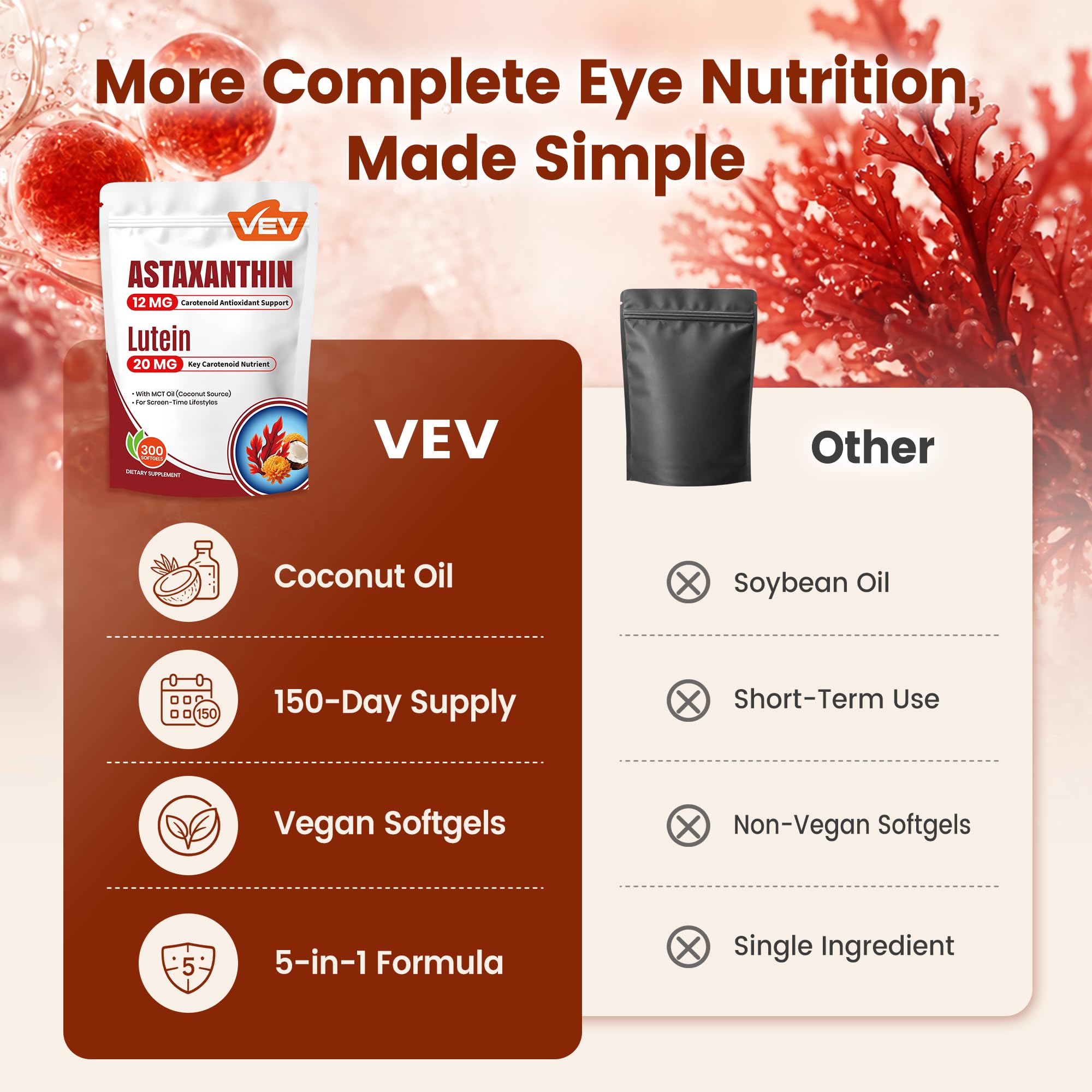 VEV Astaxanthin 12mg & Lutein 20mg Supplements with MCT Oil, 300 Softgels — Amazon image 8