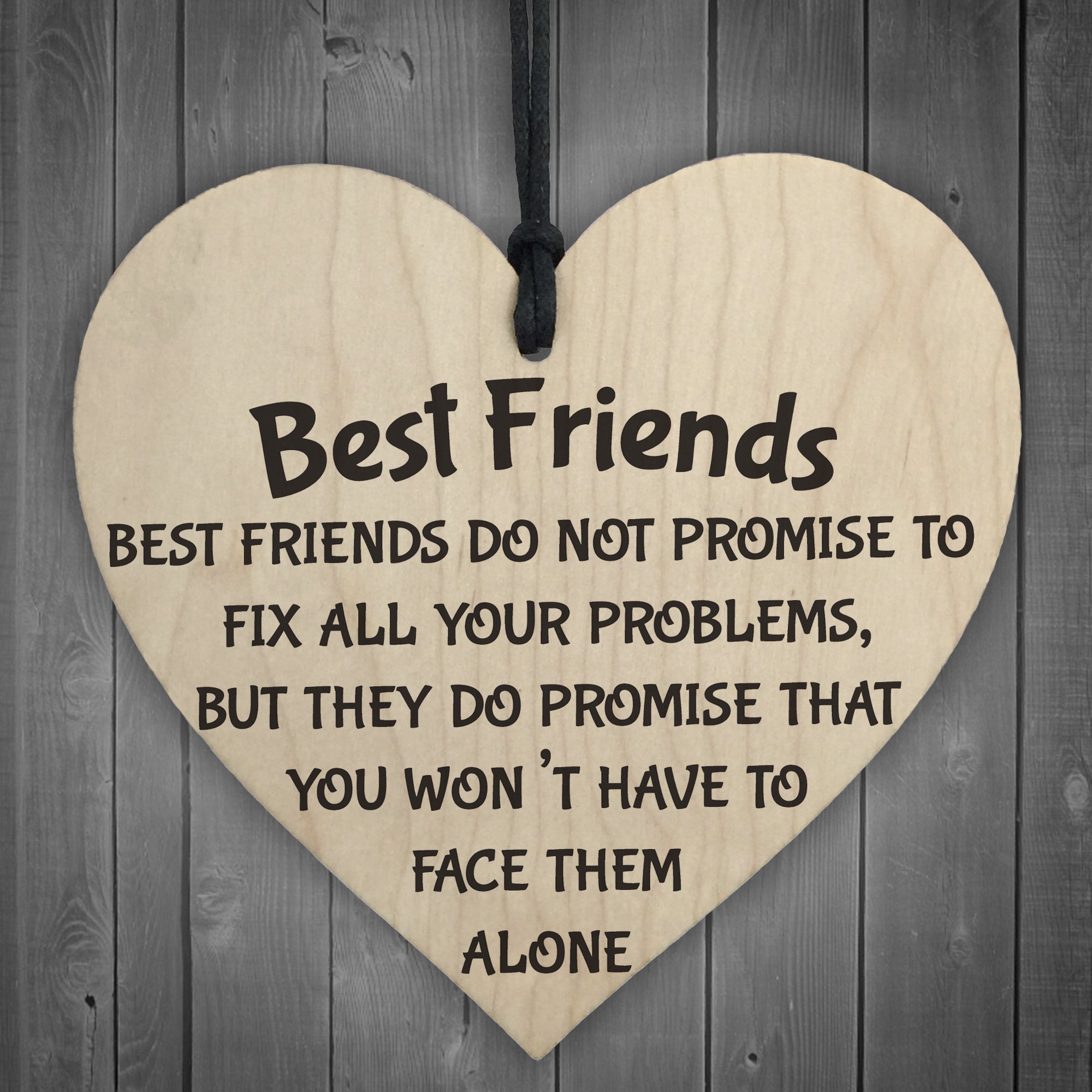 Red Ocean Best Friends Face Problems Together Wooden Hanging Heart Plaque Friendship Sign