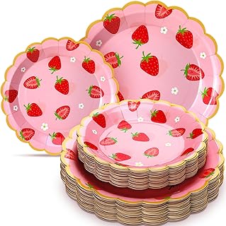 Havawish 60 Pcs Paper Strawberry Plates Berry First Birthday Disposable Paper Plates Party Decoration Fruit Strawberry Summer Party Supplies for Birthday Wedding Baby Shower Bachelorette