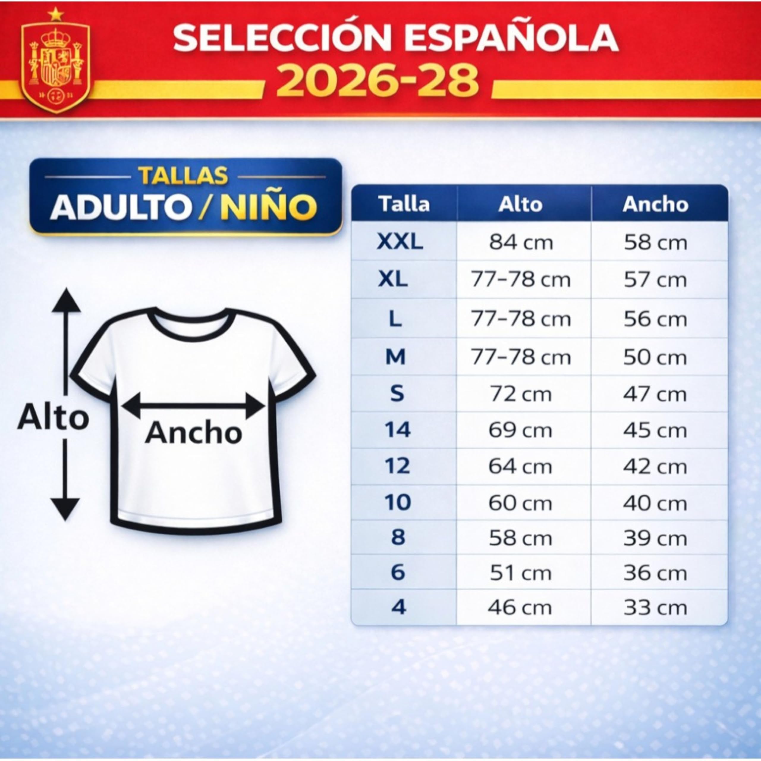 Selección Camiseta Selección Española Segunda Equipación Mundial 2026-2028 Réplica Oficial Unisex Adulto Transpirable - Variación por Talla