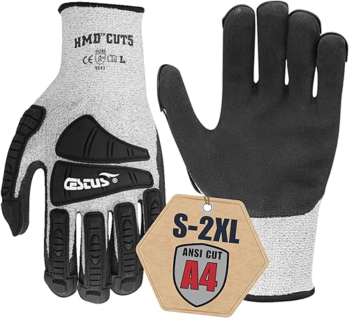 Cestus Guantes de trabajo resistentes a cortes Nivel 5, guantes de impacto recubiertos de nitrilo, punto de calibre 13, EN388 4543