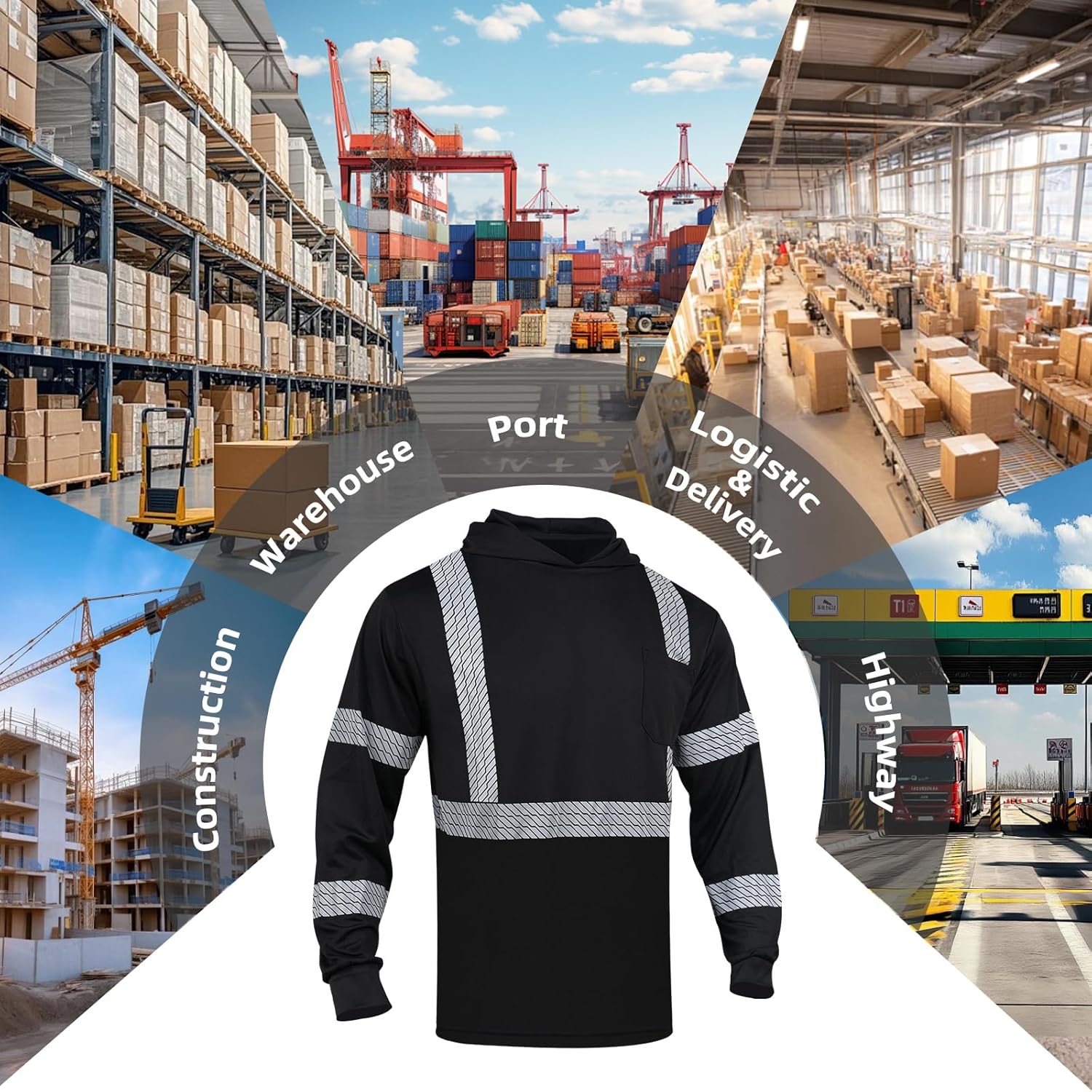 Hi Vis Safety Hoodie ANSI Class 3 Shirts High Visibility Long Sleeve Construction Pullover with Reflective Strips