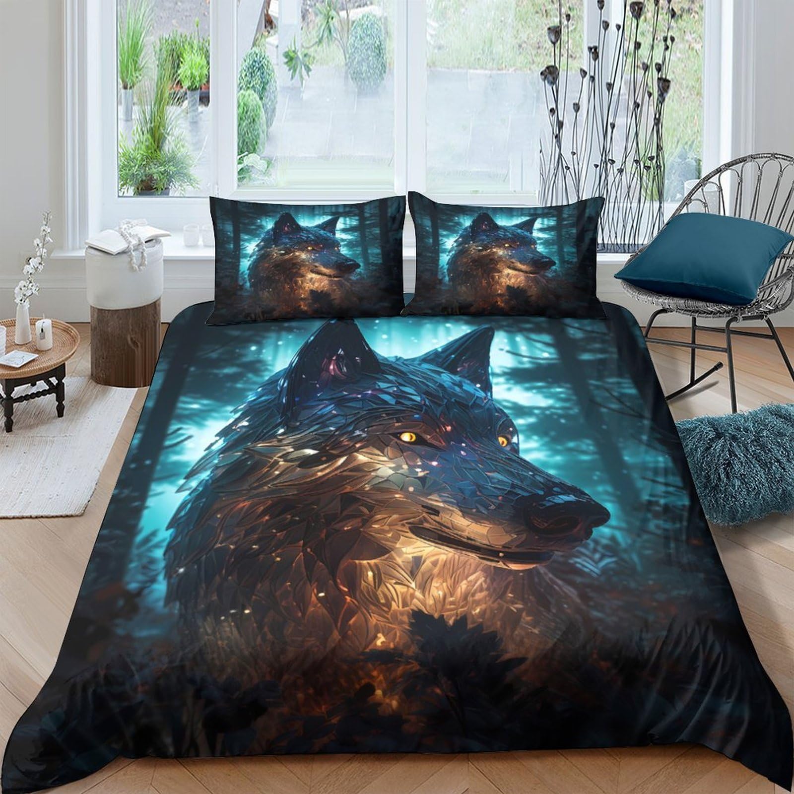 Ctjqhvkz Style-9 3D Printed Wolf Forest Fitted Sheet Microfiber Soft Breathable Night Sky Bed Cover For Bedroom Dorm Home Decor Single（135X200cm）