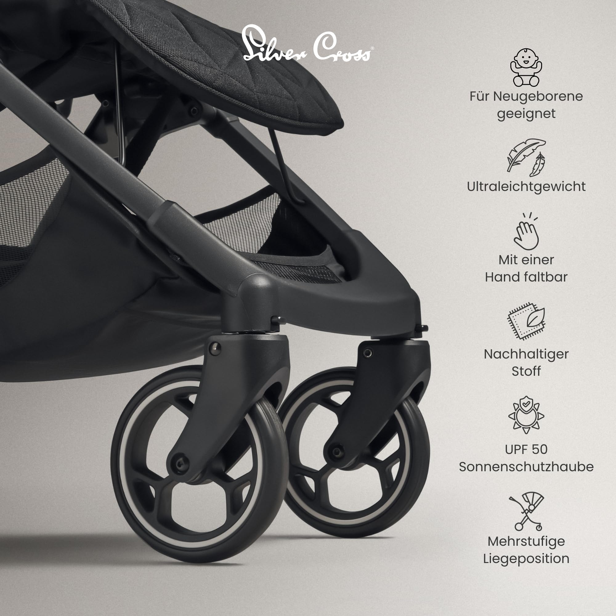 Silver Cross | Clic Kompakt-Kinderwagen | Reisekinderwagen | faltbarer & leichter Kinderwagen | Kabinengröße | Neugeborene - 4 Jahre | Space