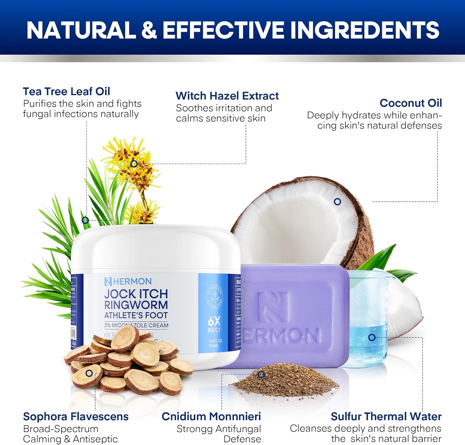 Hermon Antifungal Jock Itch Cream & Soap Kit: Anti Fungal Treatment for Ringworm, Psoriasis, & Athlete's Foot with Tea Tree Soap - Provides Soothing Relief for Body & Foot- 100g Bottle / 2 Bars - Image 8