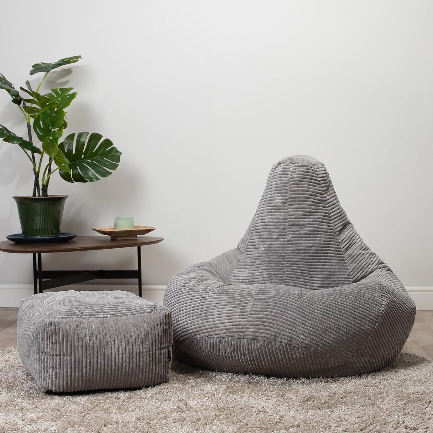 Dalton Cord Recliner Bean Bag with Footstool, Grey, Large Adult Bean Bag Chair with Filling Included, Comfy Chair, Living Room Furniture, Bedroom Furniture - Image 5