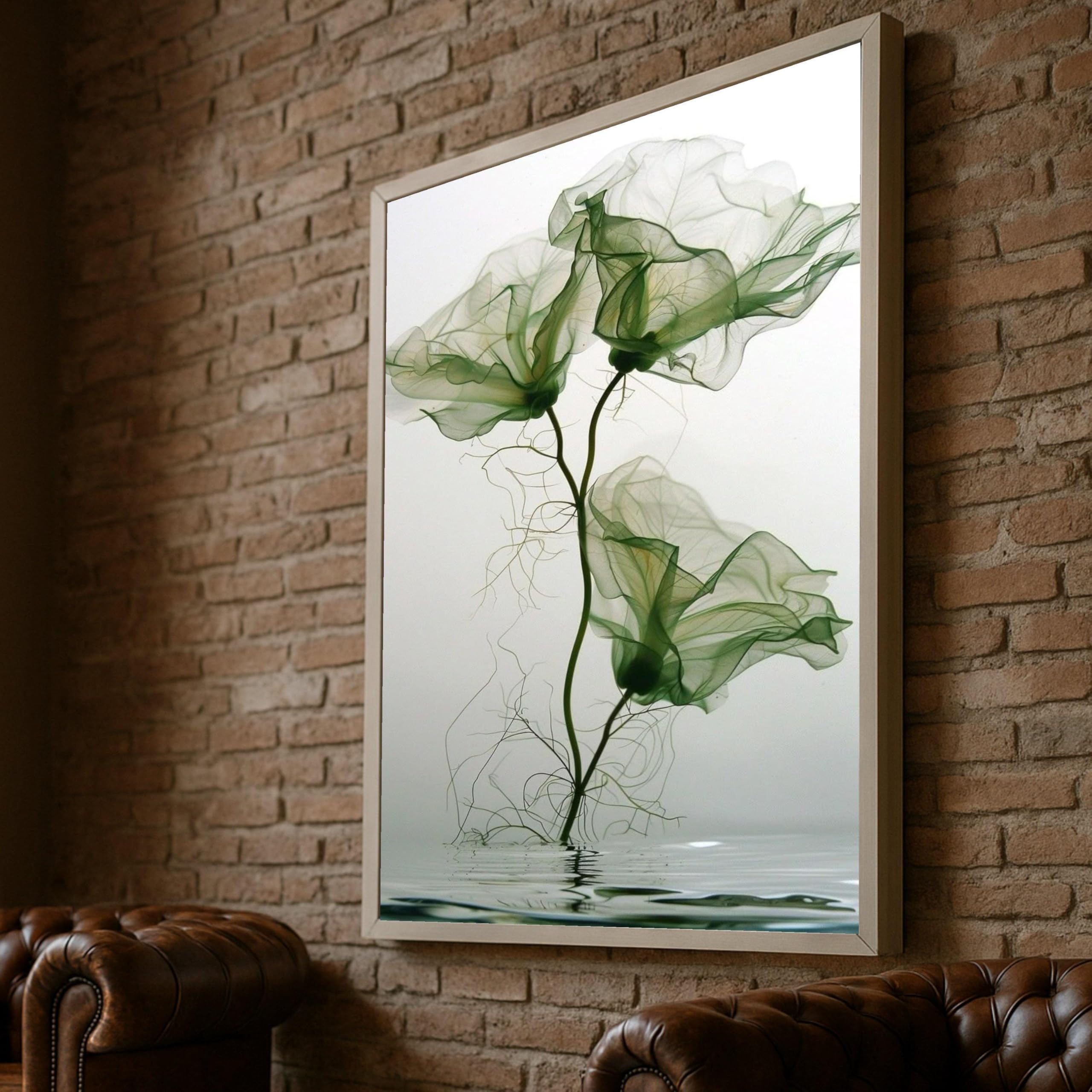 Décoration abstraite tableau sur toile floral vert éthéré 30x40 - 8