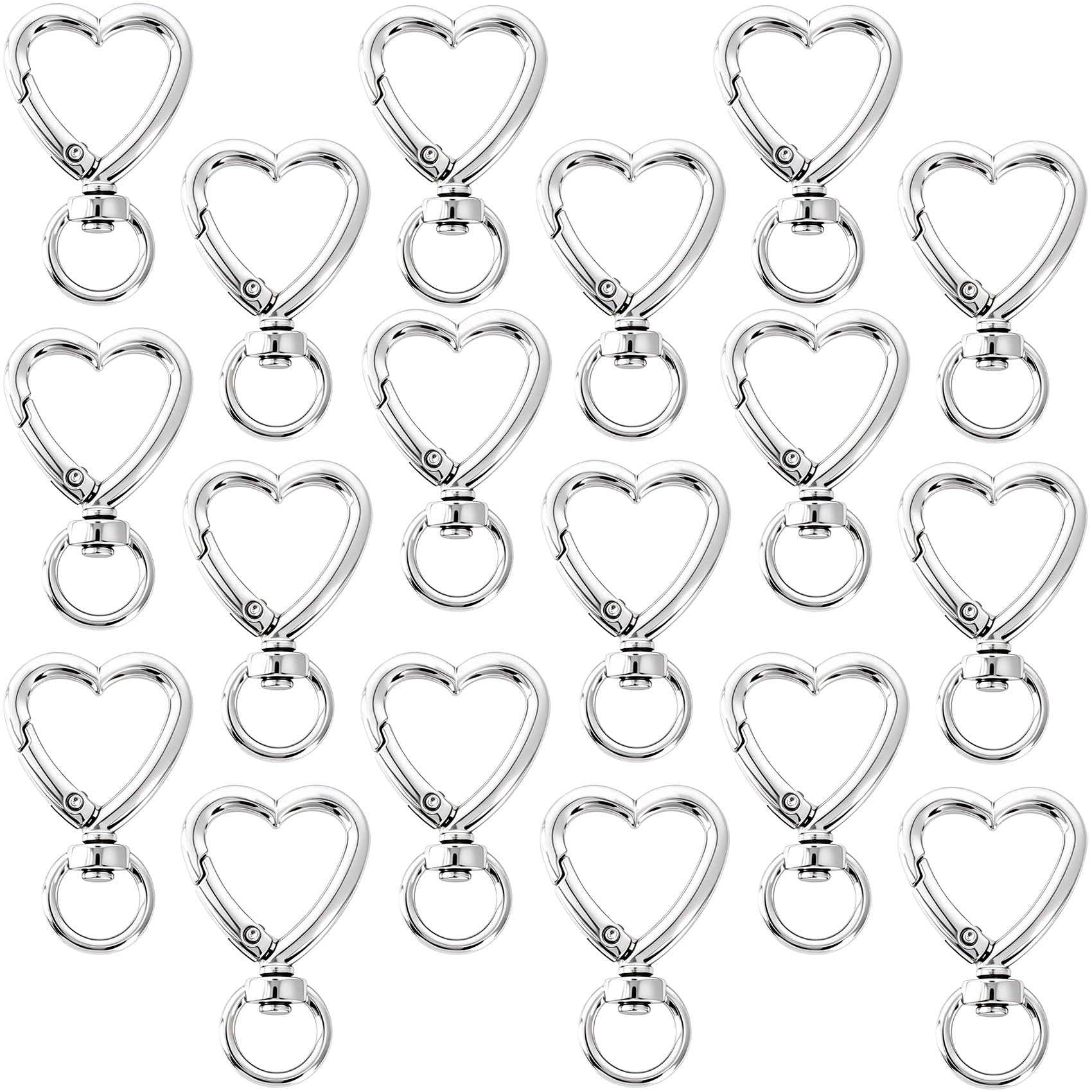 OIIKI 20pcs Heart Shape Keychain Clip, Silver Carabiner Spring Snap Hook
