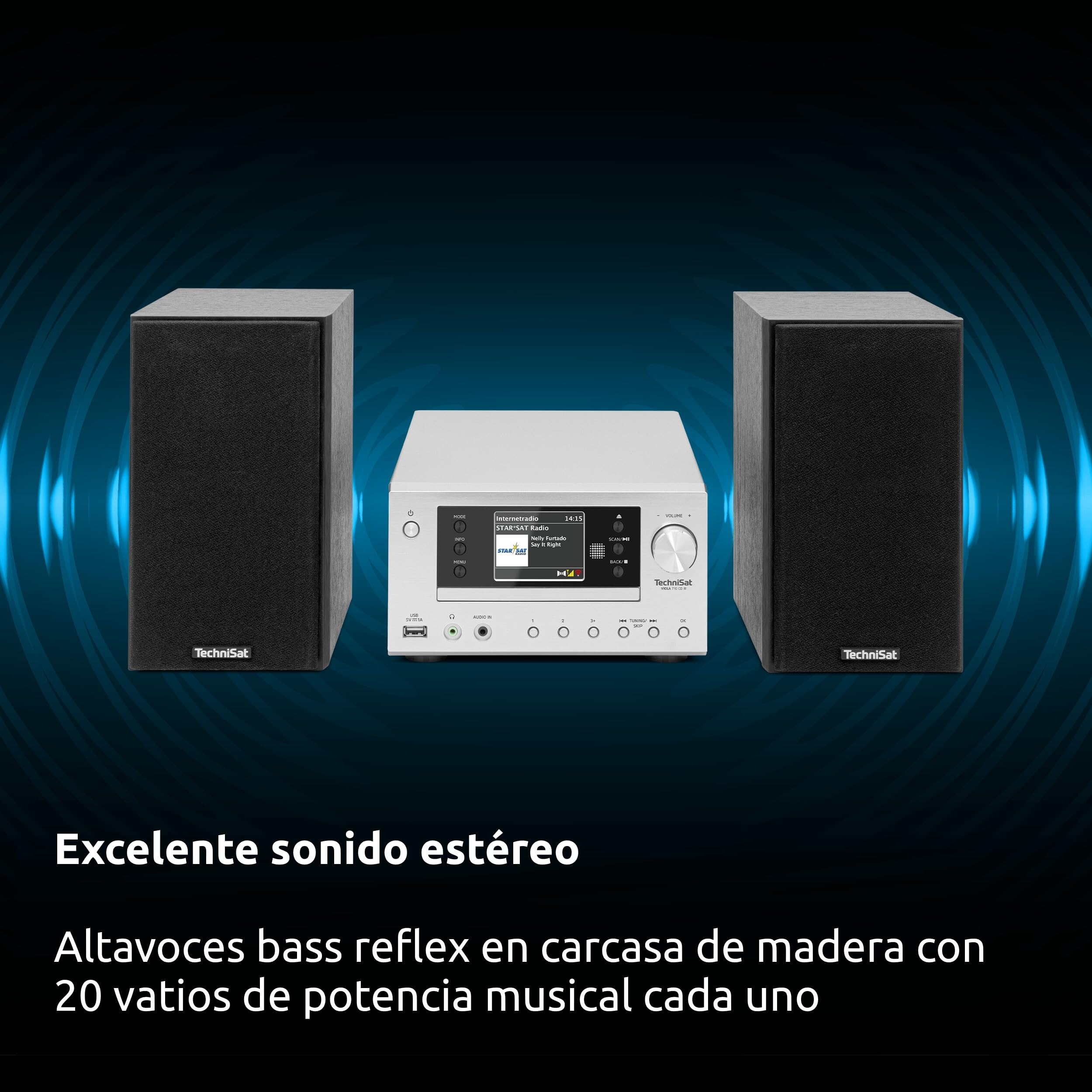 TechniSat Viola 710 CD IR - Equipo Hi-Fi Compacto (Radio Internet, Dab+, FM, CD, Bluetooth, Altavoces estéreo 2x20 W RMS, Toma Auriculares, Despertador, Sleep Timer, Mando a Distancia)