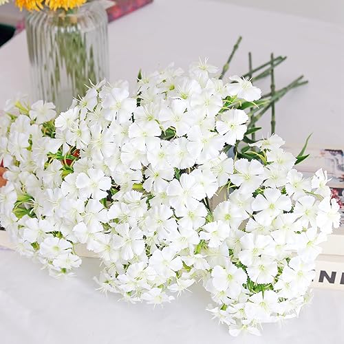 Miniatura 5 de 5 flores artificiales de Dianthus con tallo de seda para arreglos de boda, centro de mesa, fiesta, decoración del hogar y cocina (blanco)
