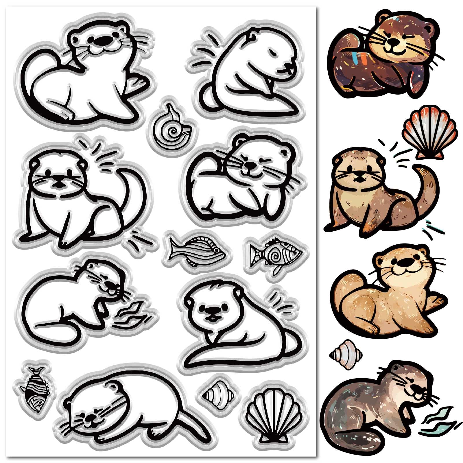 CRASPIRE Cartoon Clear Stamps and Mini Fish Sea Shell Conch Silicone Stamps Reusable Retro Transparent Rubber Stamp Seals for Journaling Card Making Scrapbooking Photo Album Decorative Embossing