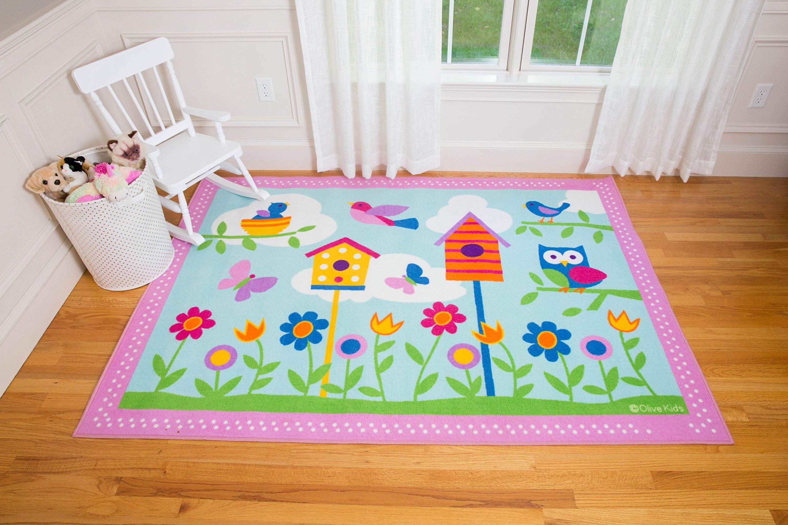 Wildkin Kids 39 x 58 Inch Rug for Boys and Girls, Ideal for Classrooms, Playrooms & Bedrooms Features Skid-Proof Backing, Serged Borders with Durable Nylon Material, BPA-free, Olive Kids (Birdie)