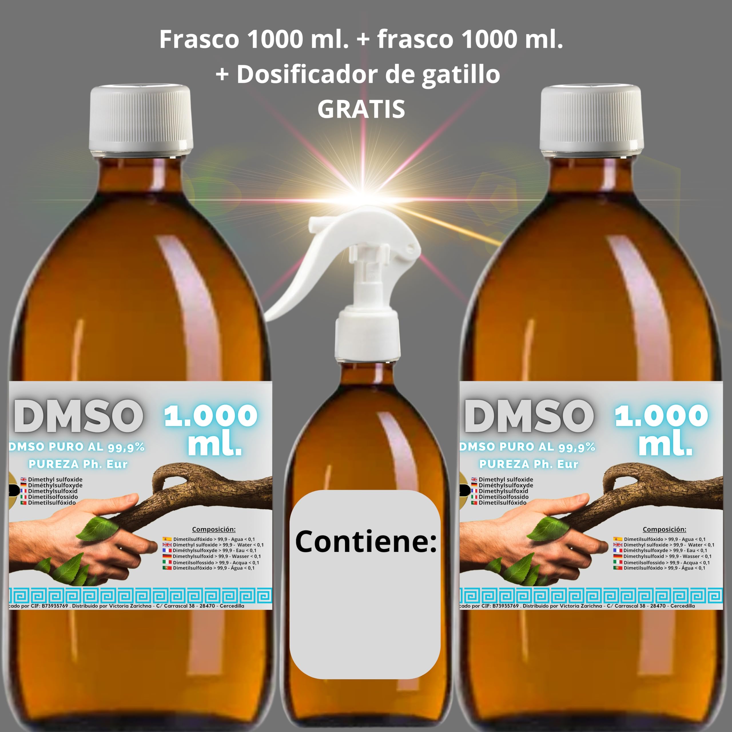 DMSO Dimetilsulfóxido 99,9% Pureza | Pack 2 x 1000 ml | Máxima Pureza | Frascos Ámbar de Laboratorio con Precinto de Seguridad | Incluye Accesorios de Dosificación