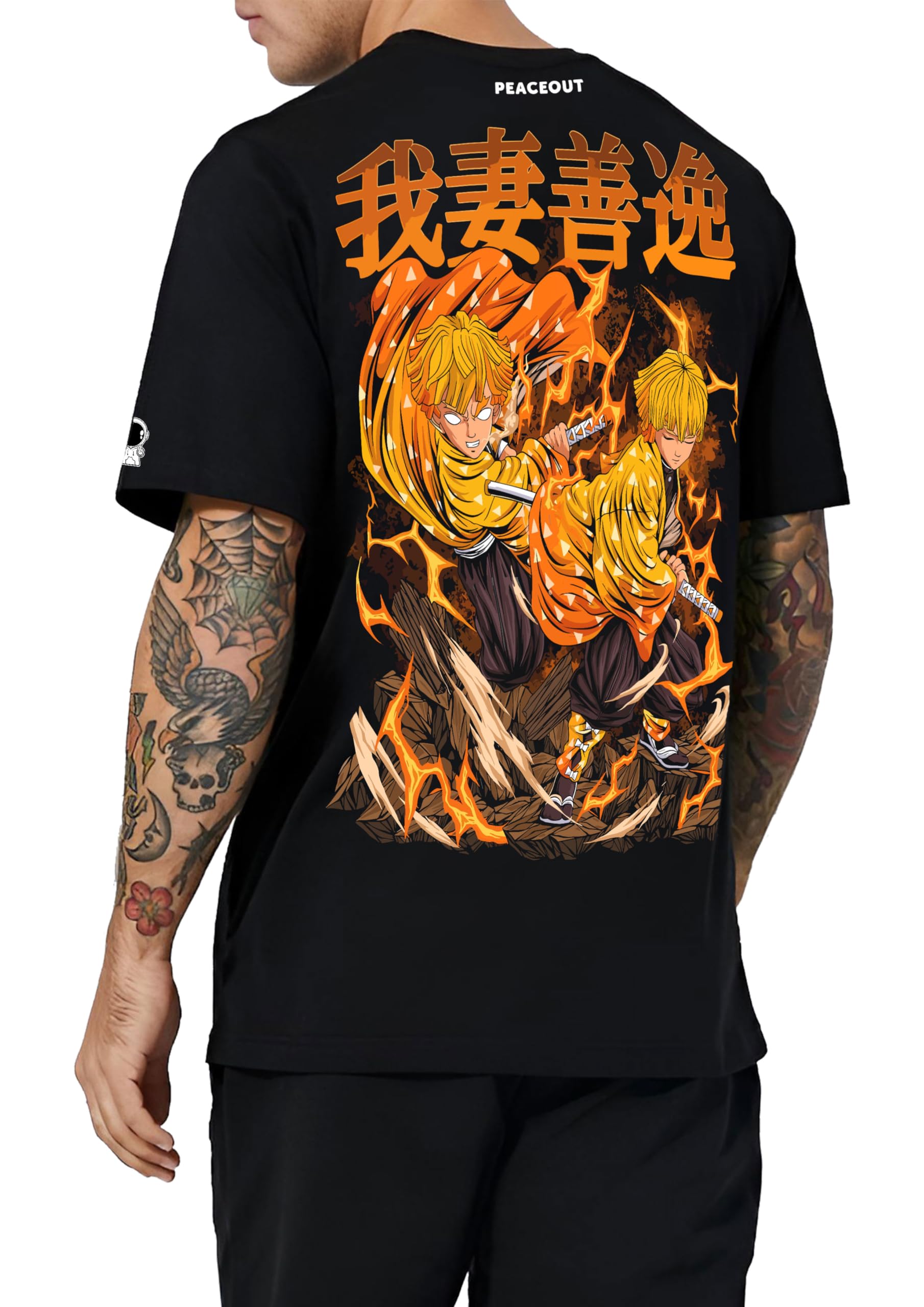PeaceOut Demon Slayer Zenitsu Graphic T-Shirt, Black, Cotton, Anime Print