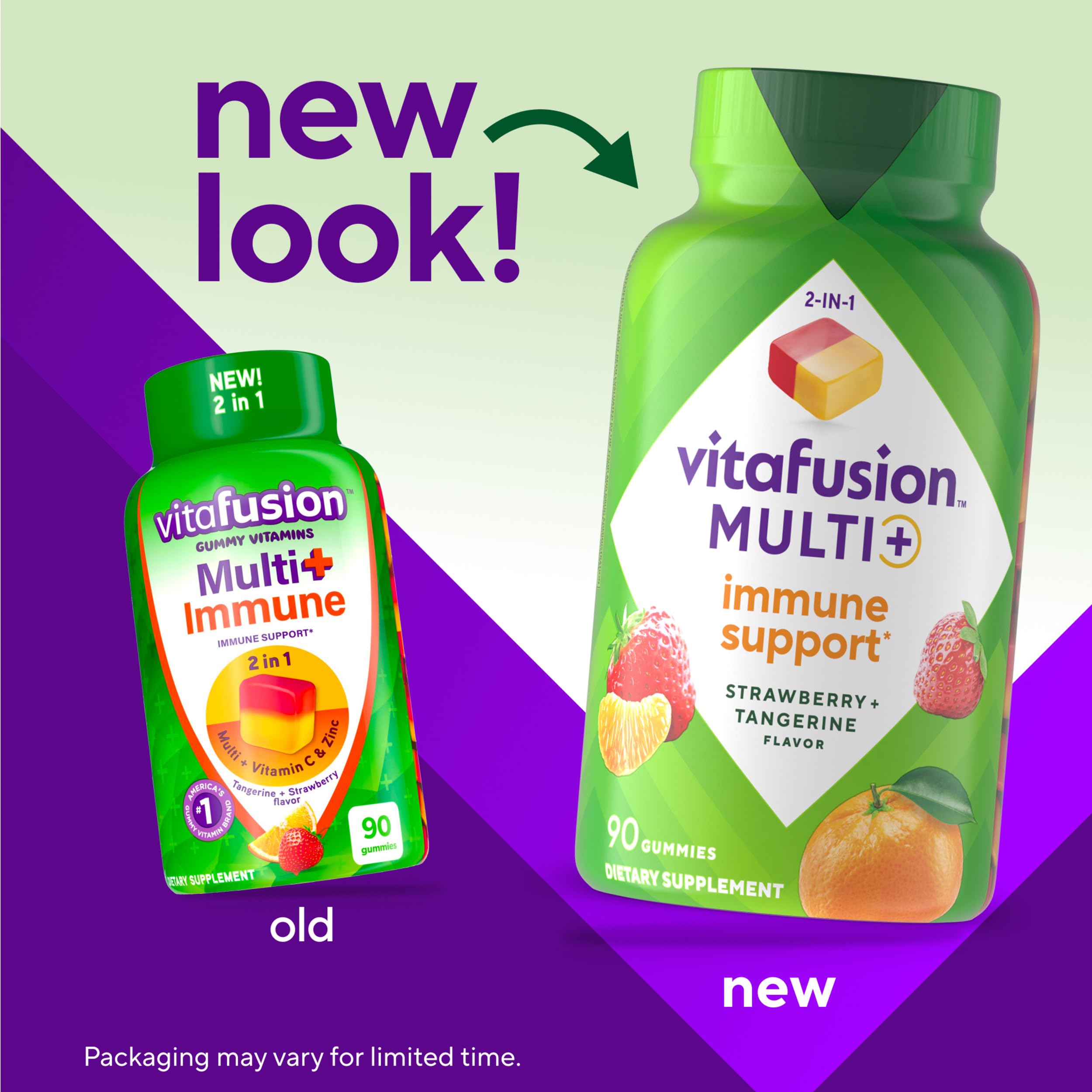 Vitafusion Multi+ Immune Support* – 2-in-1 Benefits & Flavors – Adult Gummy Vitamins with Vitamin C, Zinc, Daily Multivitamins, 90 Count