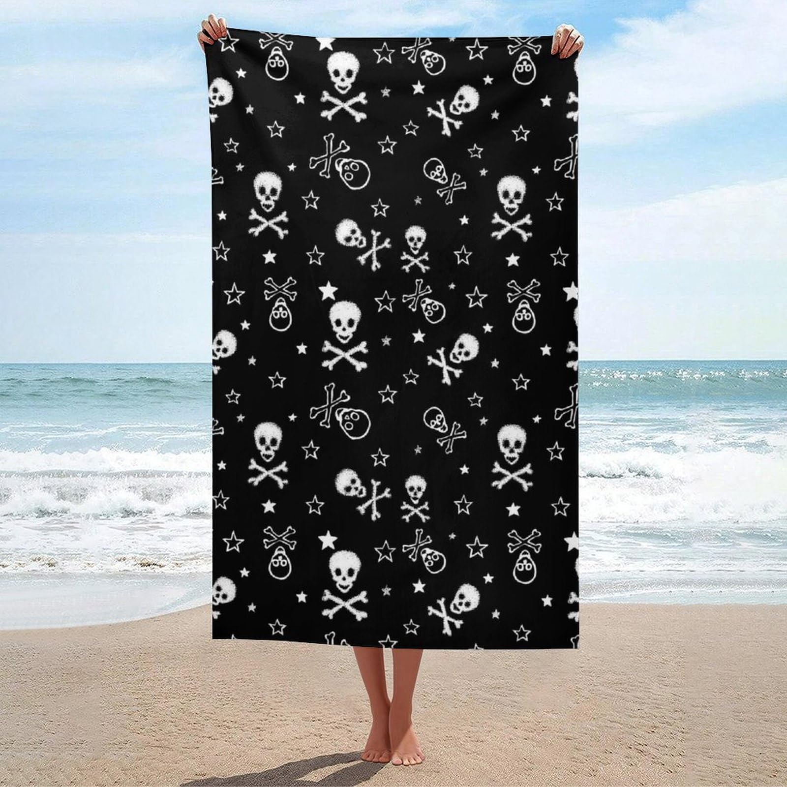 LEDFCVSU Beach Towel, Skull And Crossbones Bath Towel, Absorbent Towel for Swimming, Sports, Travel