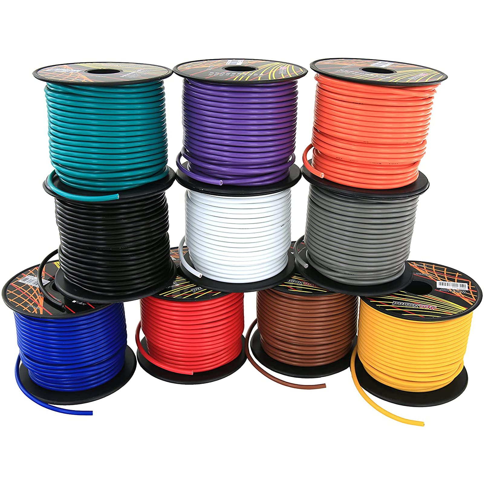 GS Power's 16 Gauge, 10 Rolls of 100 Feet (total of 1000') Car Audio Video Power Primary Remote Turn on Hook up Wire (Cable Color Set: Black Red Blue Green Brown Orange Grey Purple White Yellow)