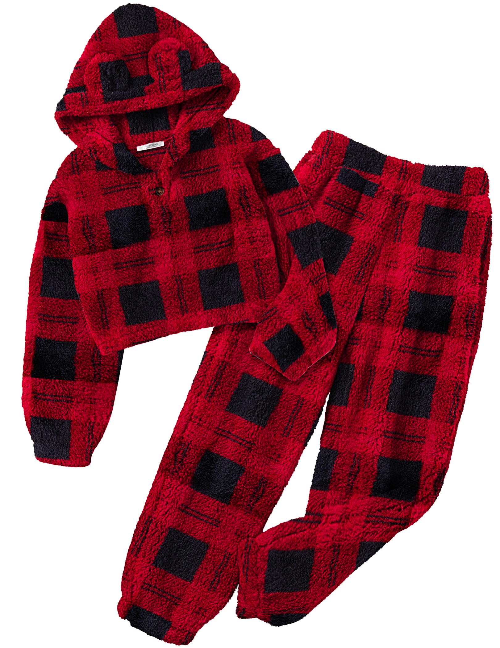 Arshiner Girls 2 Piece Outfits Fuzzy Sweatsuits Hoodie and Sweatpant Sets | Fuzzy Sweatsuits Set,Fall Winter Tracksuit,Long Sleeve Bear Ear Hoodie,Sweatpant with Pcokets,Clothing Set