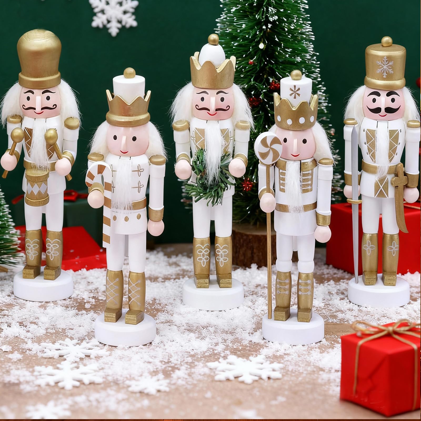 5 Piezas de 13 cm, Pequeños Adornos Colgantes de Figura de Soldado Rompecabezas Navideño Madera Dorada, Decoraciones Navideñas Rompecabezas,Mini Muñeco Títere Colgante Soldado Rompecabezas Árbol