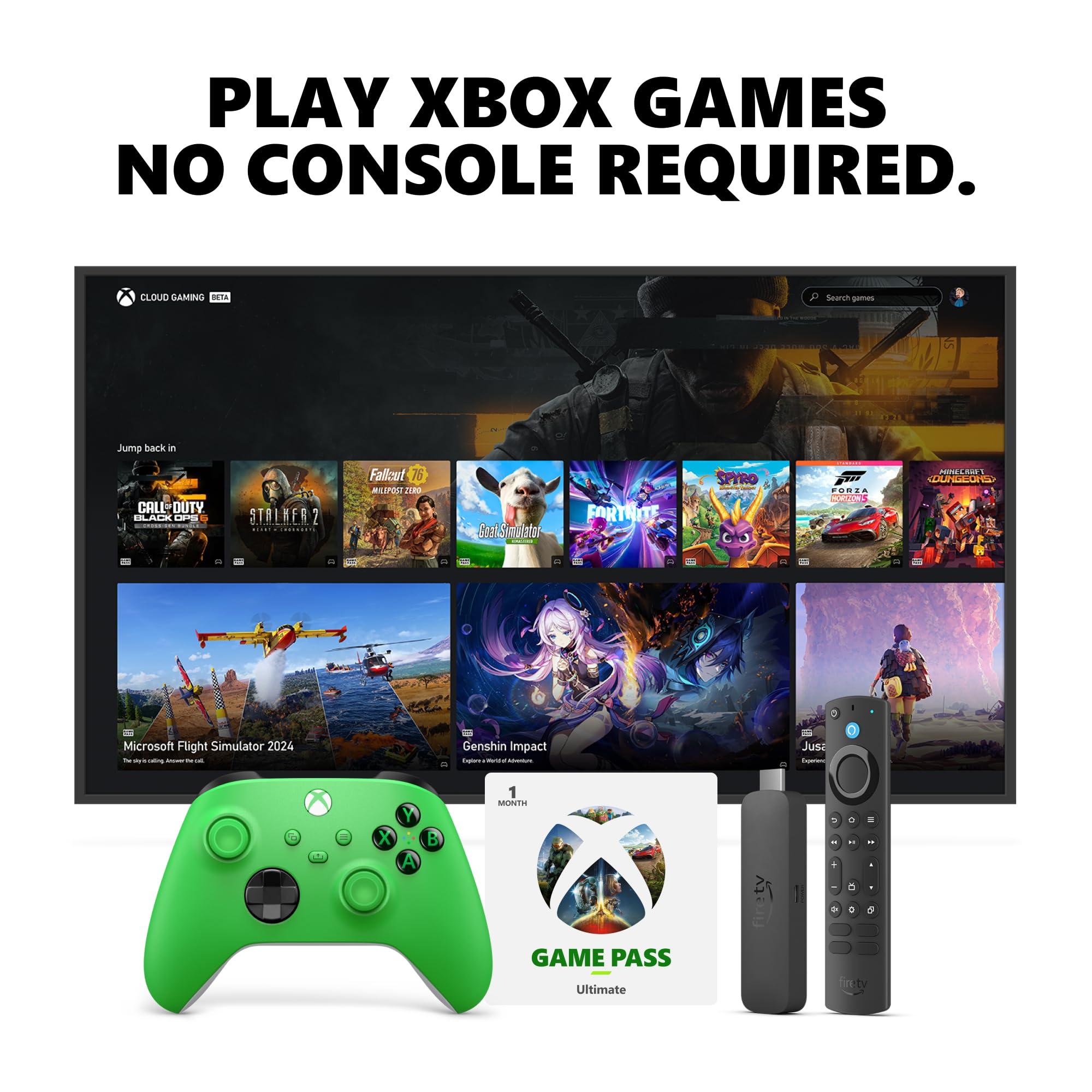Amazon Fire TV Stick 4K Max, Velocity Green Core Wireless Controller, and 1 Month Game Pass Ultimate Bundle