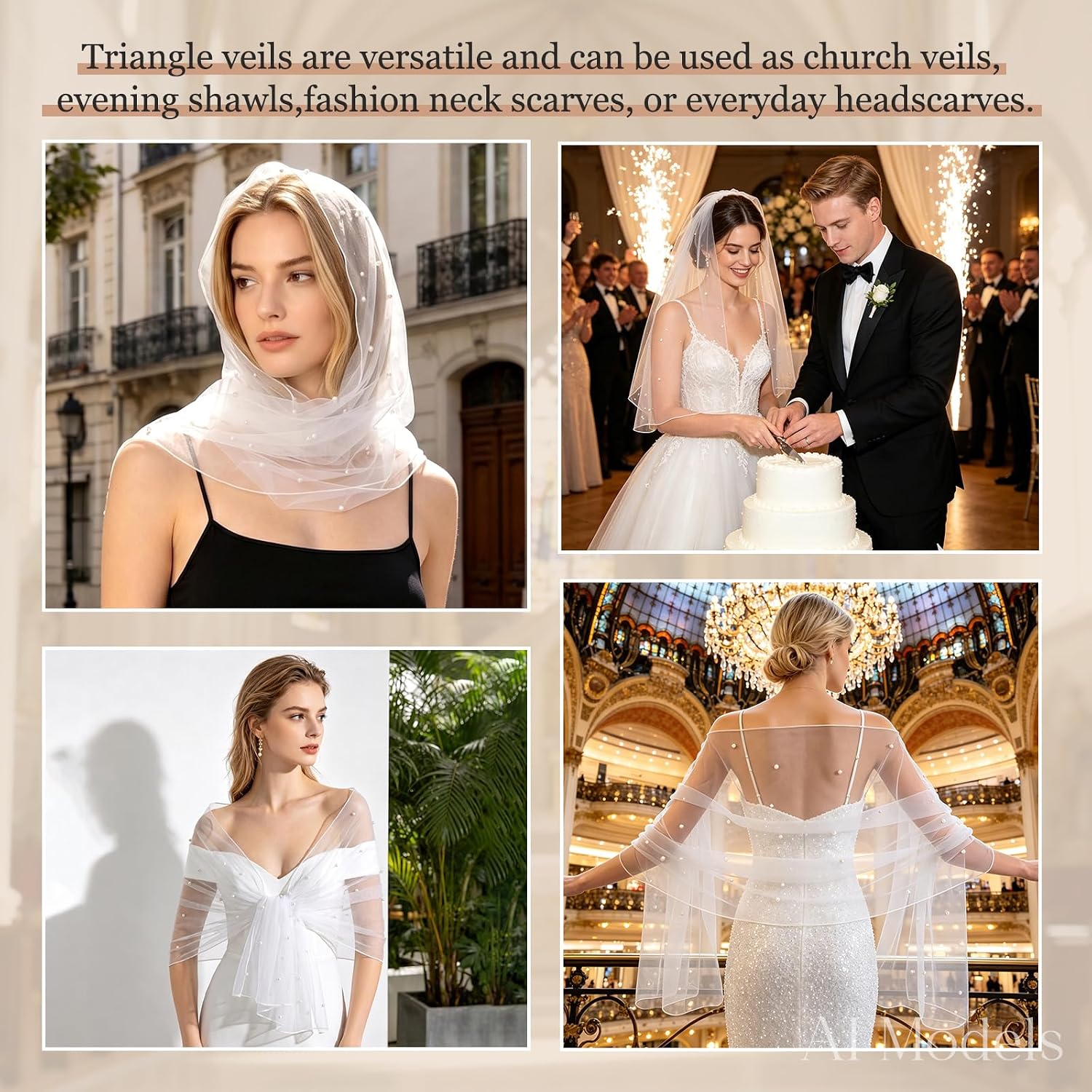 DOCILA Rectangle Pearl Veil Scarf Mass Women Church Prayer Mantilla Veils Wrap Shawl Lace Head Covering For Wedding Fashion