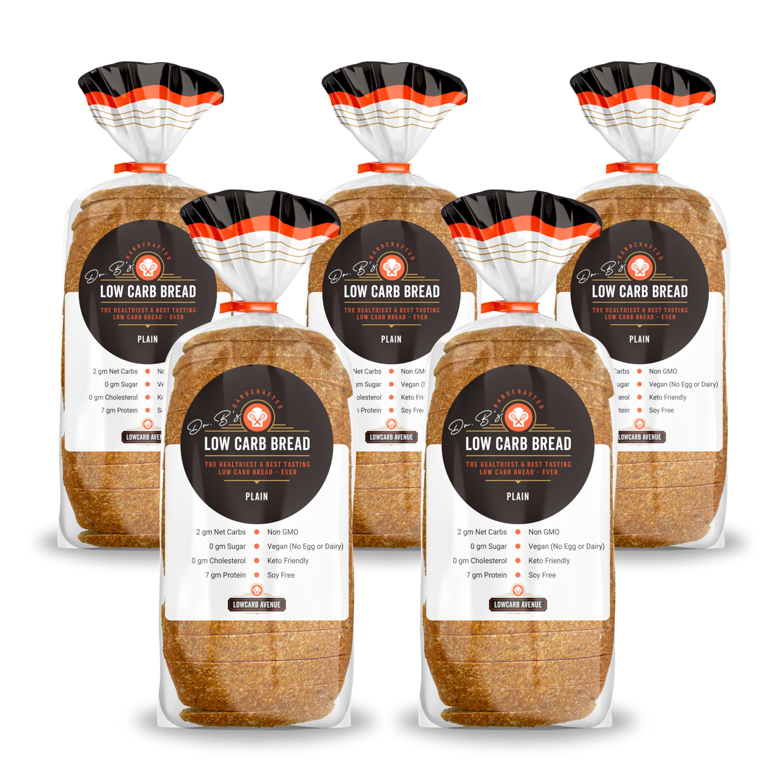 Dr. B's Multigrain Bread | 1g Net Carbs & 7g Protein | Low Calorie, Vegan, Sugar Free | Fresh, Sliced, Keto & Low Carb Bread Loaf (5 Pack (16 oz), Plain)