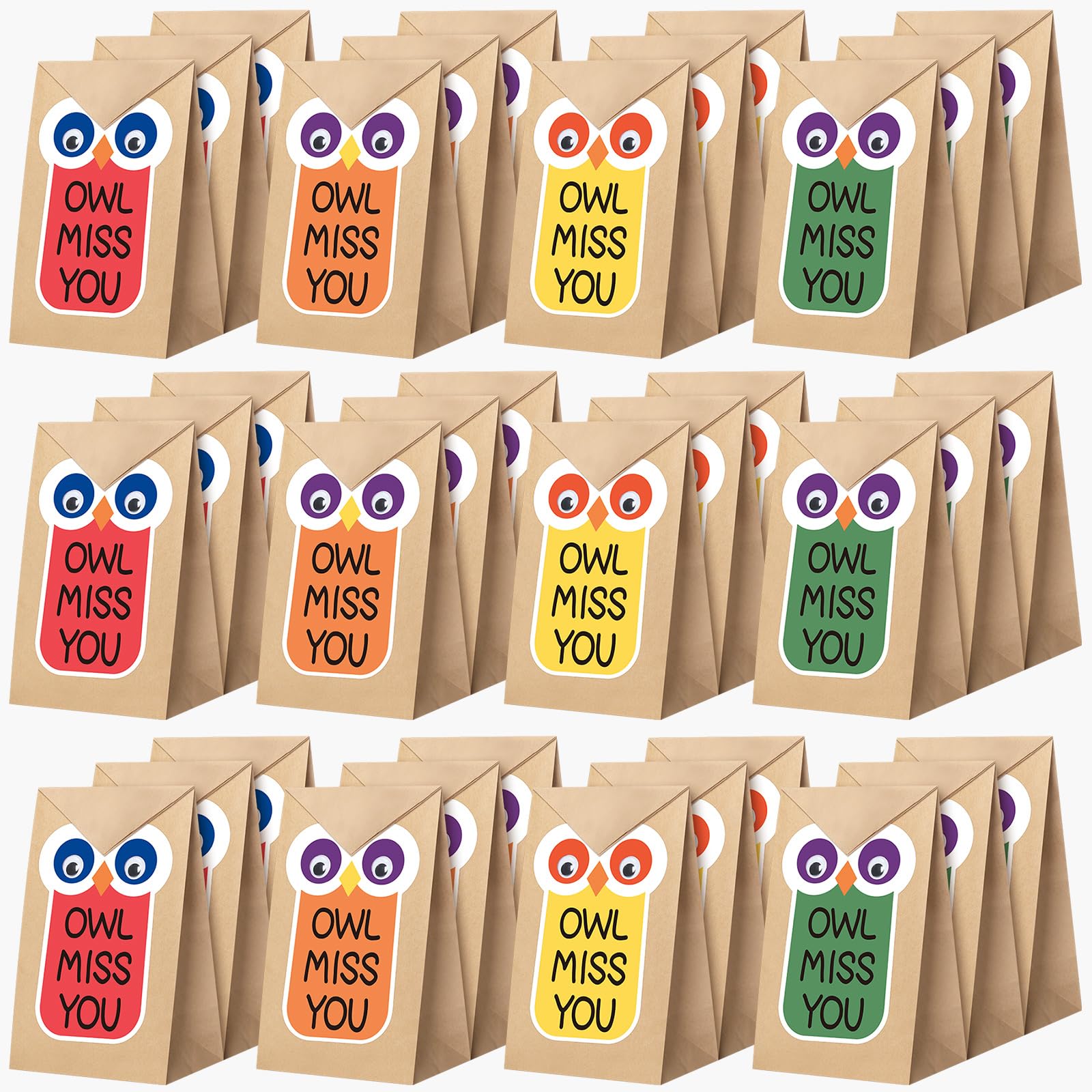 Motipuns 36 Pcs Owl Graduation Party Gift Bags DIY Graduation Goodie Bags Owl Miss You Kraft Paper Candy Treat Bags with 36 Stickers 100 Accessories