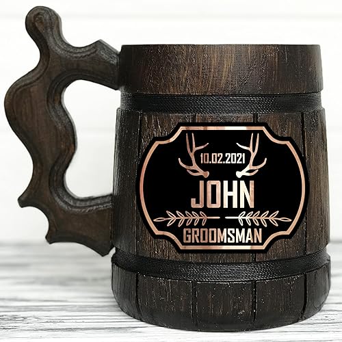 Groomsman Mug. Personalized Wooden Beer Mug. Best Man Gift. Personalized Groomsmen Gift. Groomsmen Beer Mug. Groomsman Gift. Wooden Tankard.