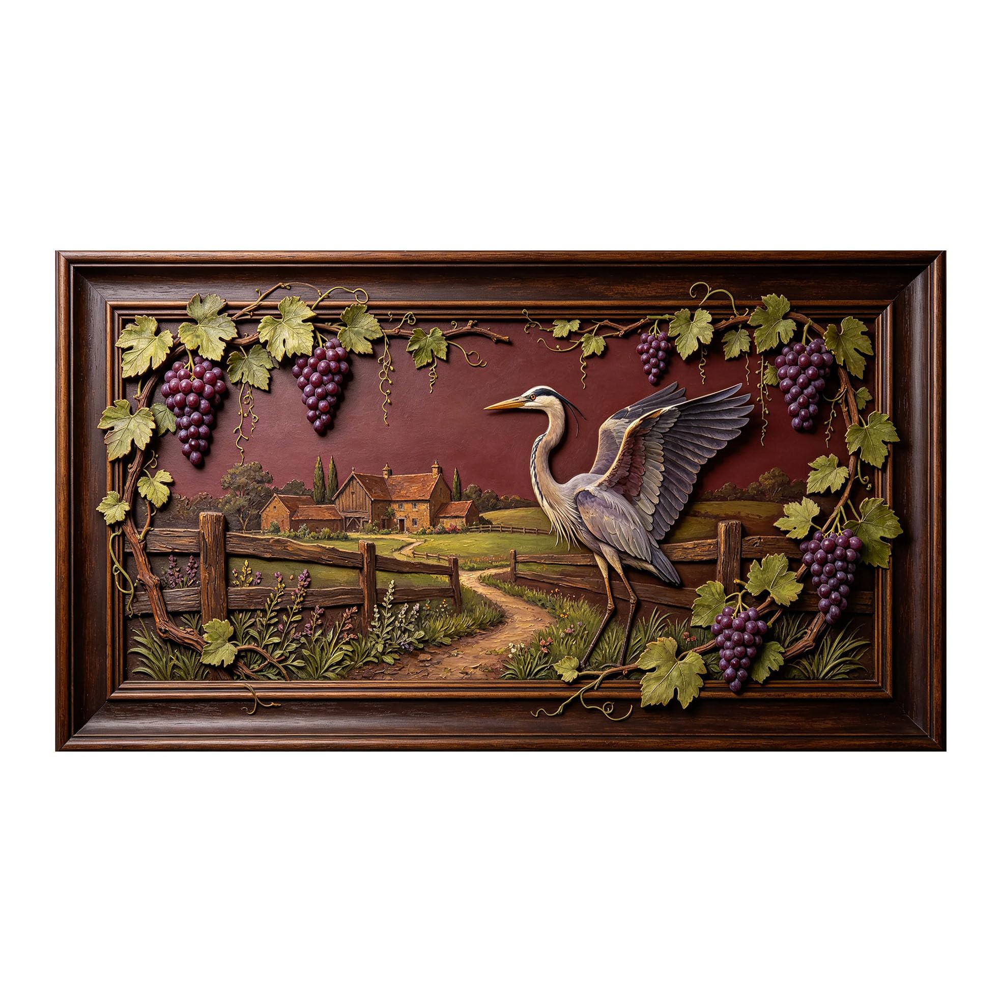 Murasolite 3D 3D Framed Wall Art 50cm×90cm Rustic Vineyard Farmhouse Landscape Relief Effect SelfAdhesive Fabric Mural Wall Decor, Peel and Stick No Damage to Wall for Bedroom Living Room