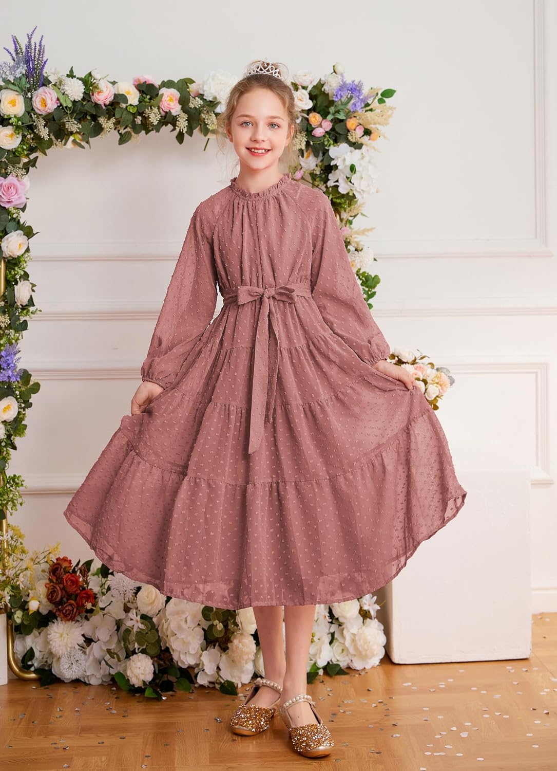 GRACE KARIN Girls Long Sleeve Dress A-line Flowy Maxi Dresses for Girls 5-14 Years - Image 3
