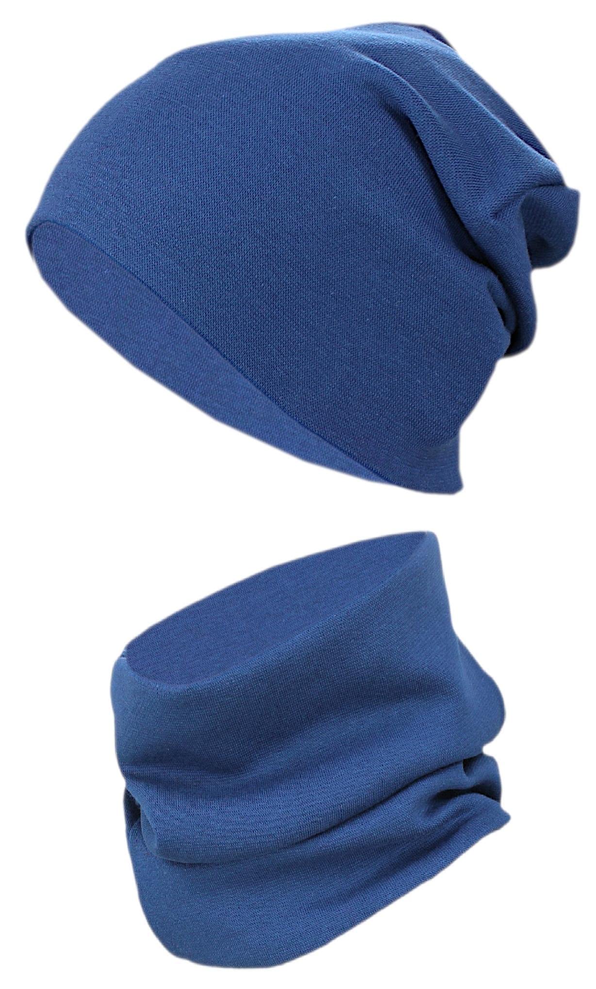TupTam Childrens' Slouchy Beanie Hat Loop Scarf Set for Girls Boys, Navy Blue, 6 5/8-7 5/8