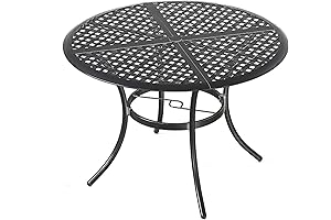 Black Vintage Cast Iron Patio Table with Umbrella Hole