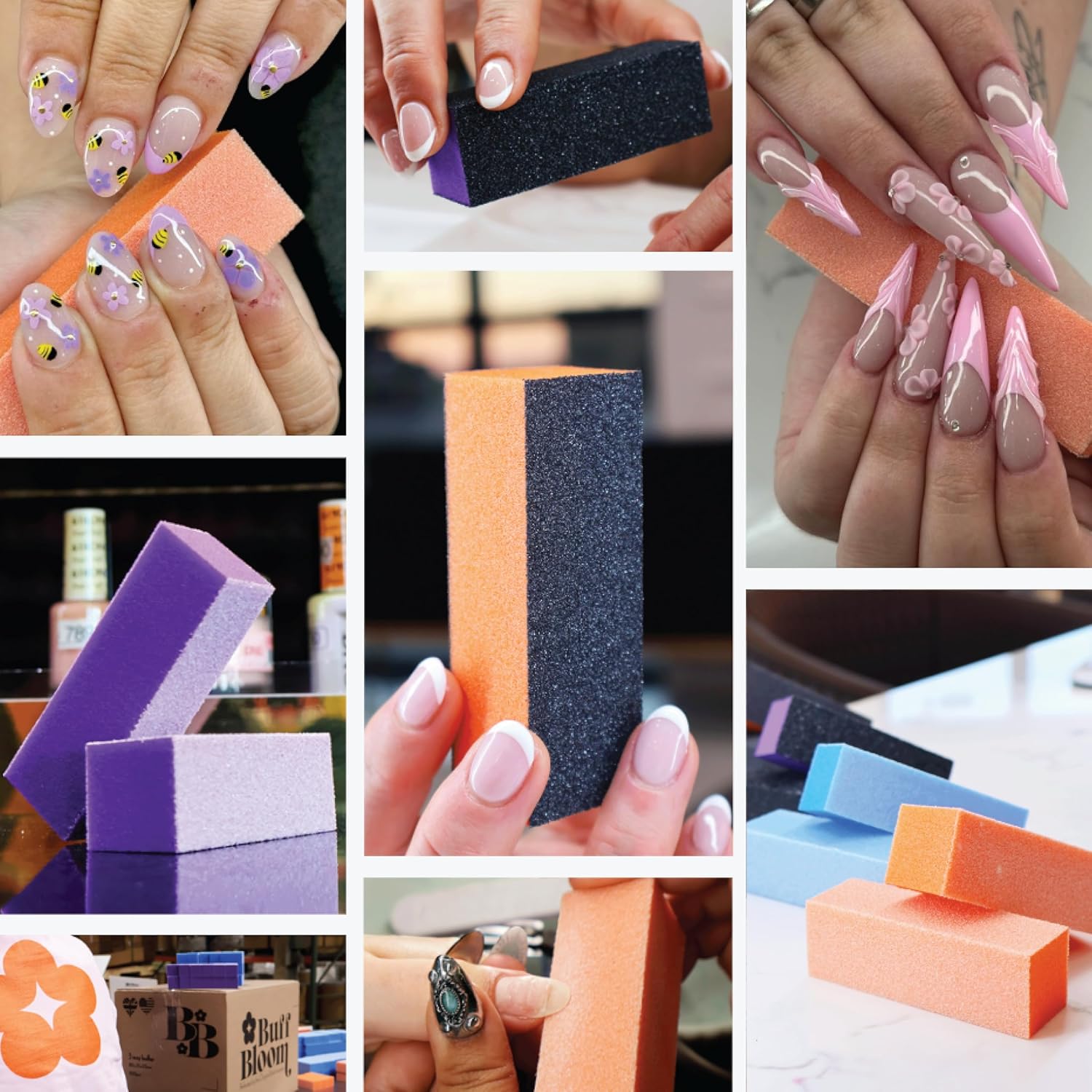 3 Way Nail Buffer Block - Orange White 100/180 500pcs