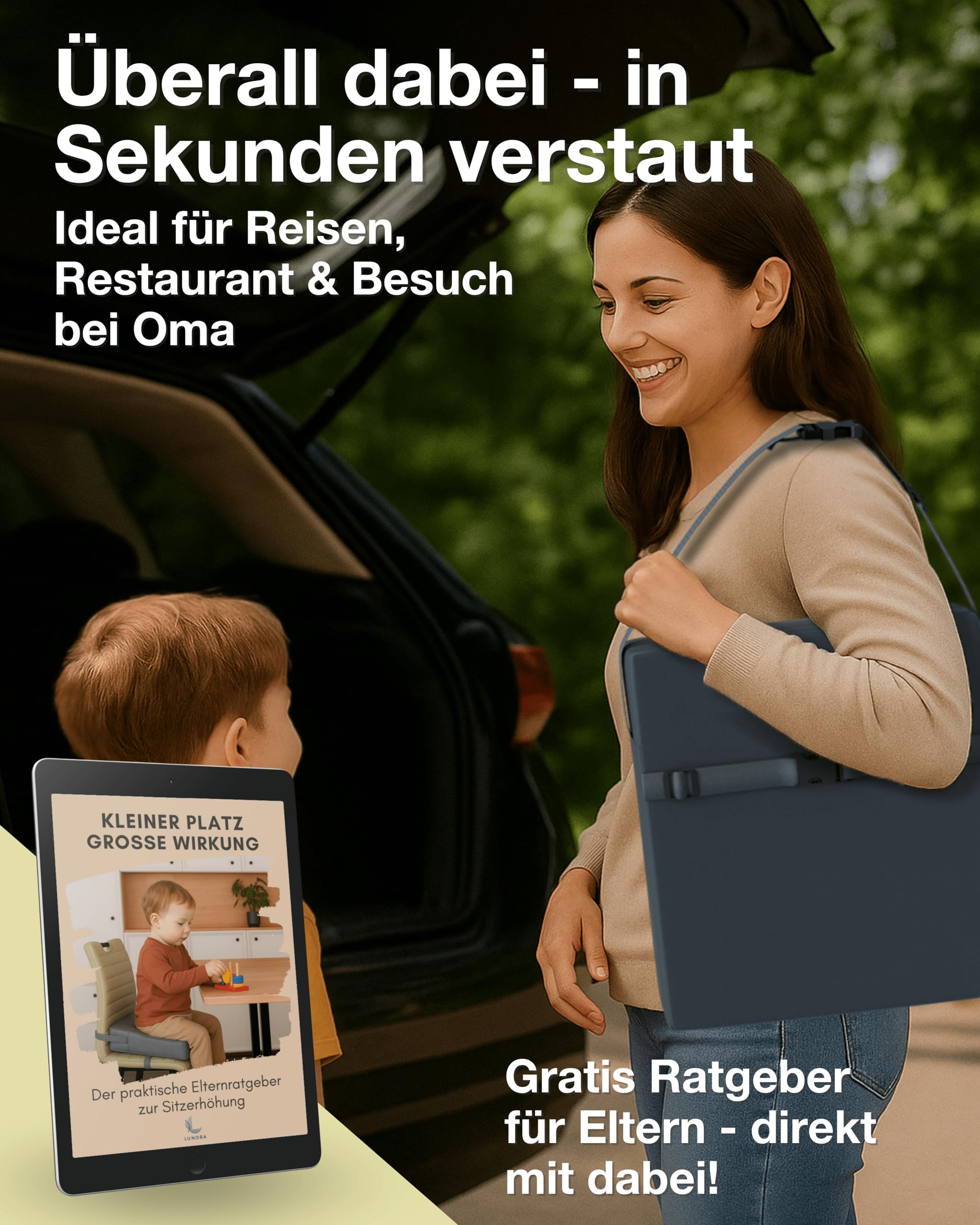 Kiddilift Das Original | Kinder Sitzerhöhung Stuhl mit 10 cm Polsterung | Hochwertige Stuhlerhöhung rutschfest & abwischbar | Verstellbare Gurte – flexibel einsetzbar Esstisch & Reisen | inkl. E-Book