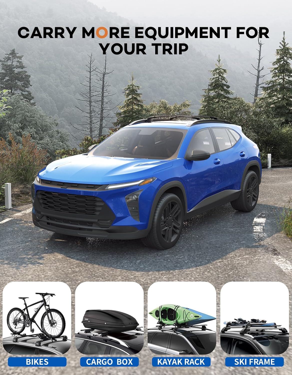 Wonderdriver Lockable 300lbs Roof Rack Cross Bars Compatible with Chevy Chevrolet Trax 2023 2024 2025 2026 2RS ACTIV LT,Heavy Duty Aluminum Roof Rails Crossbars Cargo Canoe Black Rooftop Luggage.